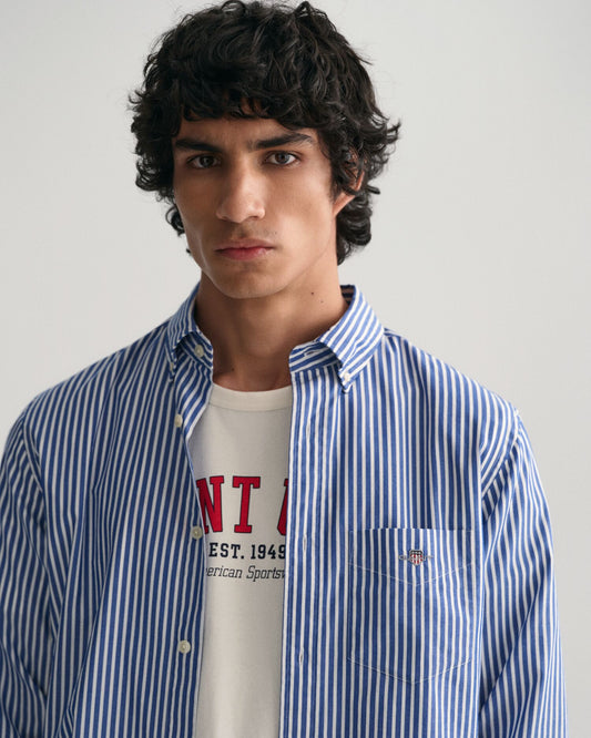 Regular Fit Striped Poplin Shirt College Blue / S