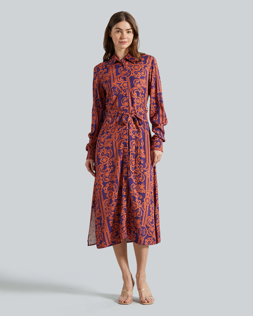 Gant Slim Lace Print Shirt Dress – Tailored Fit, Flowy Fabric Pansy Purple / 36