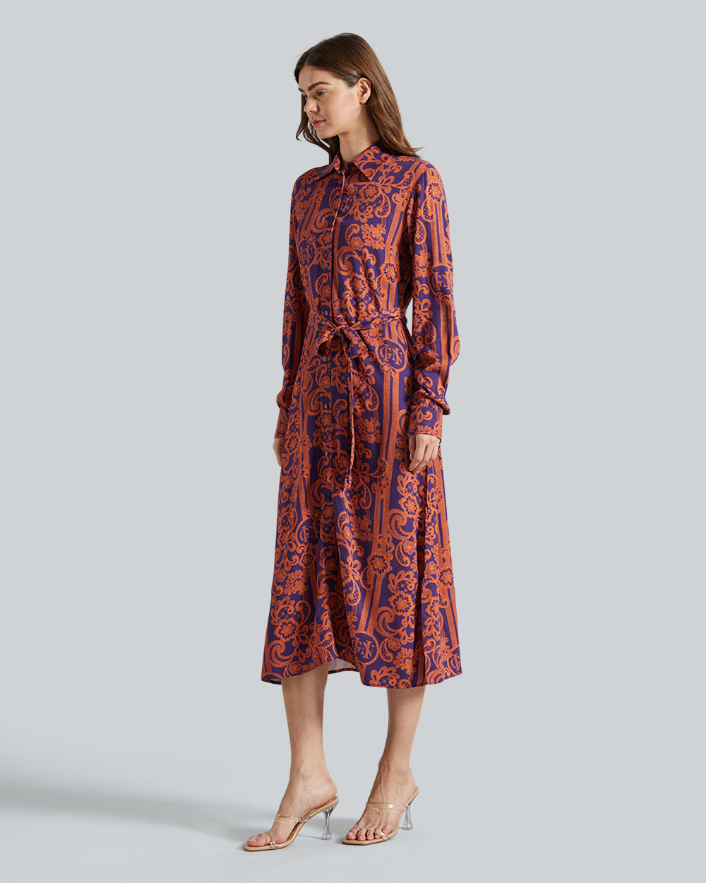 Gant Slim Lace Print Shirt Dress – Tailored Fit, Flowy Fabric Pansy Purple / 36
