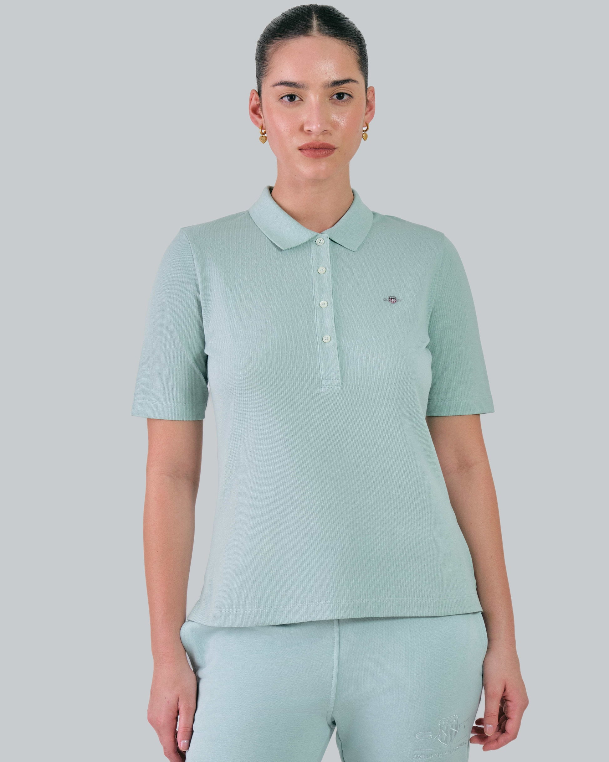 Shield Pique Polo Shirt Dusty Turquoise / M