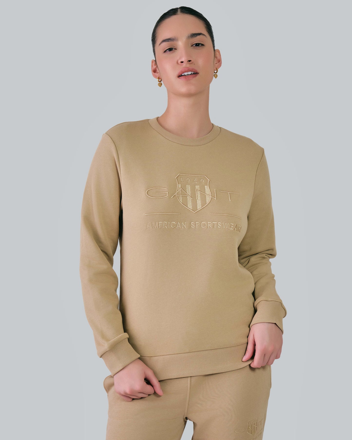 Regular Fit Tonal Shield C-Neck Sweat Dark Khaki / M