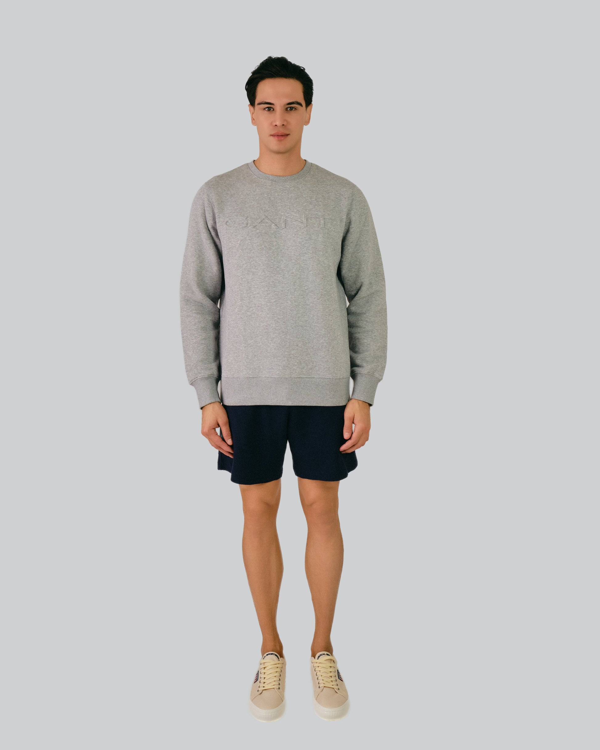 Embossed Crew Neck Sweatshirt Grey Melange / M