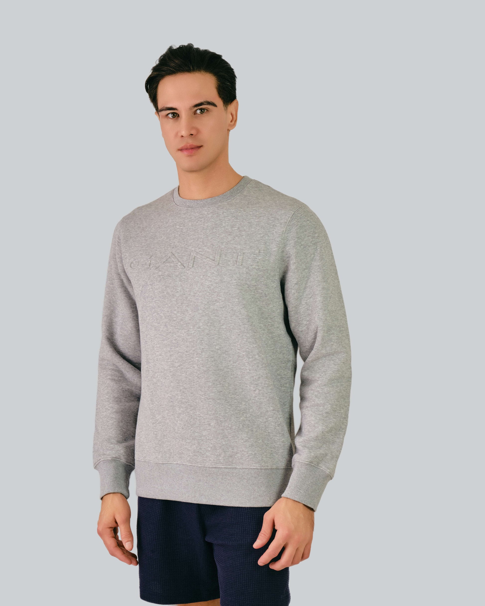 Embossed Crew Neck Sweatshirt Grey Melange / M