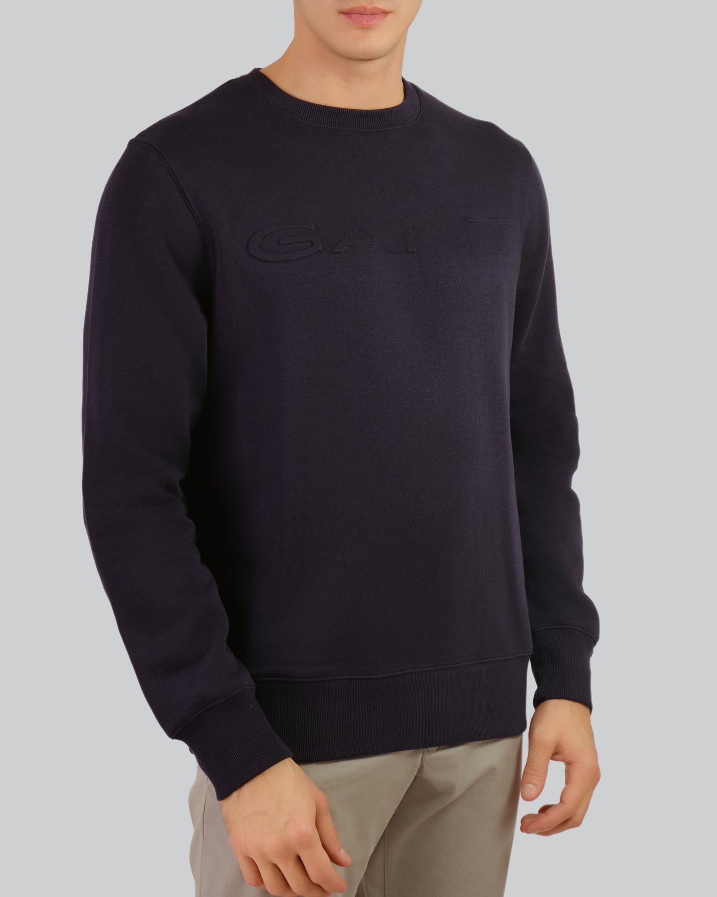 Embossed Crew Neck Sweatshirt Evening Blue / M