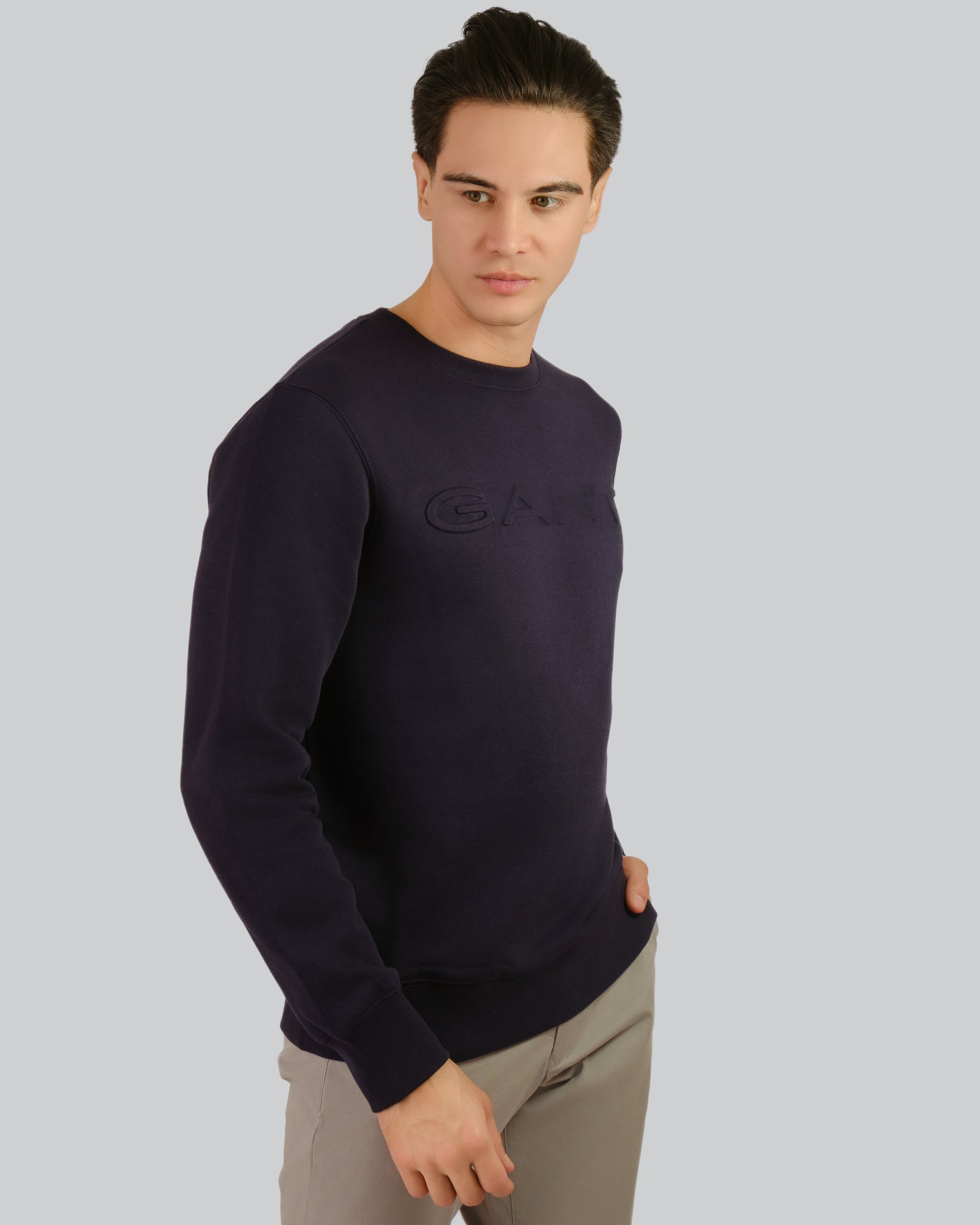 Embossed Crew Neck Sweatshirt Evening Blue / M