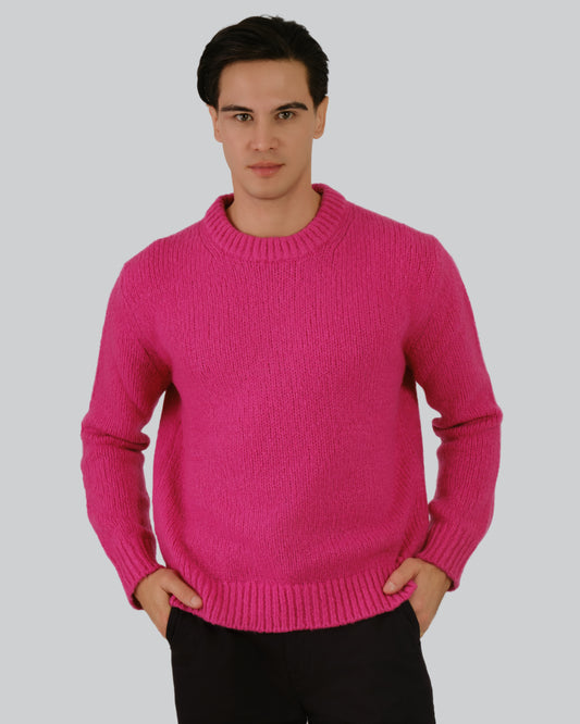 Wool Boucle Crew Neck Sweater Barley Pink / M