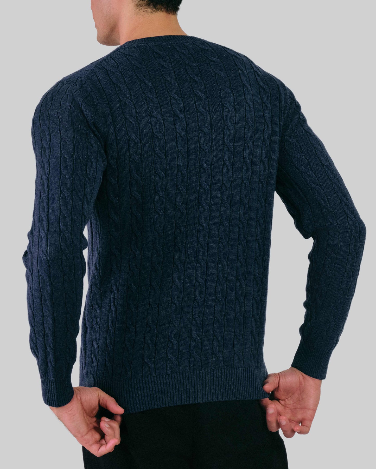 Cotton Cable Knit Crew Neck Sweater Marine Melange / M