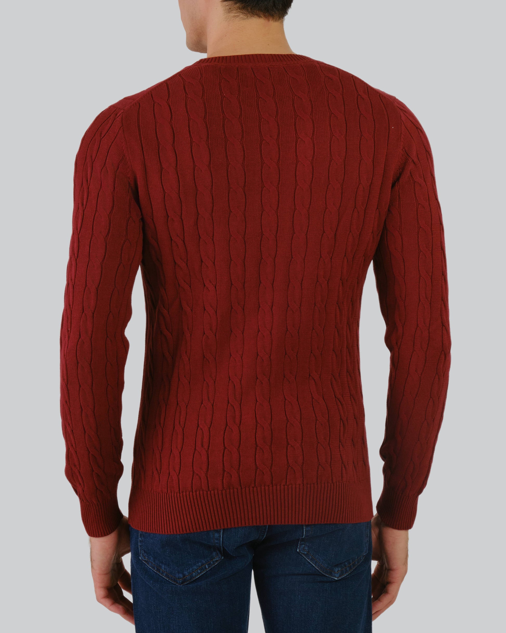 Cotton Cable Knit Crew Neck Sweater Plumped Red / M