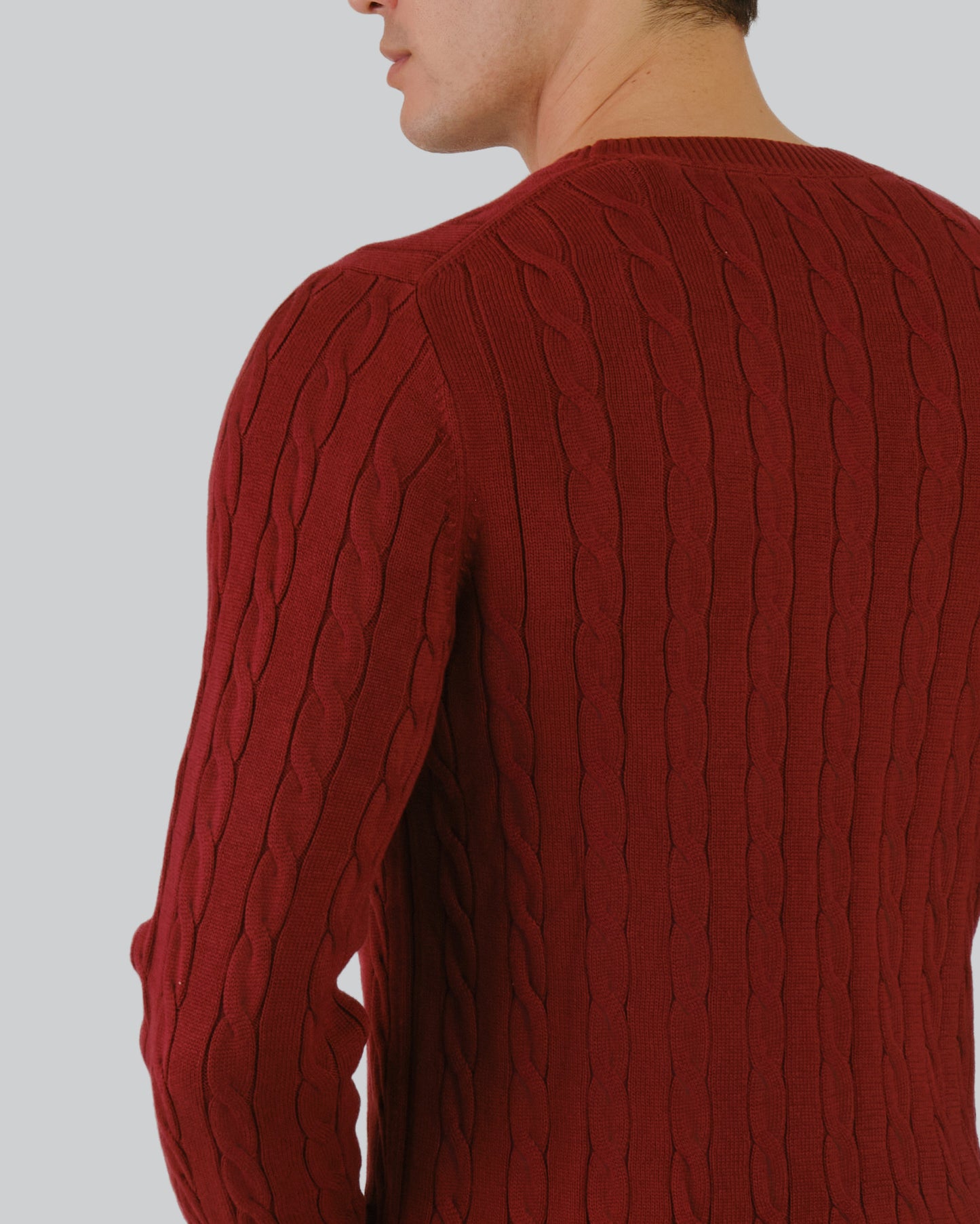 Cotton Cable Knit Crew Neck Sweater Plumped Red / M