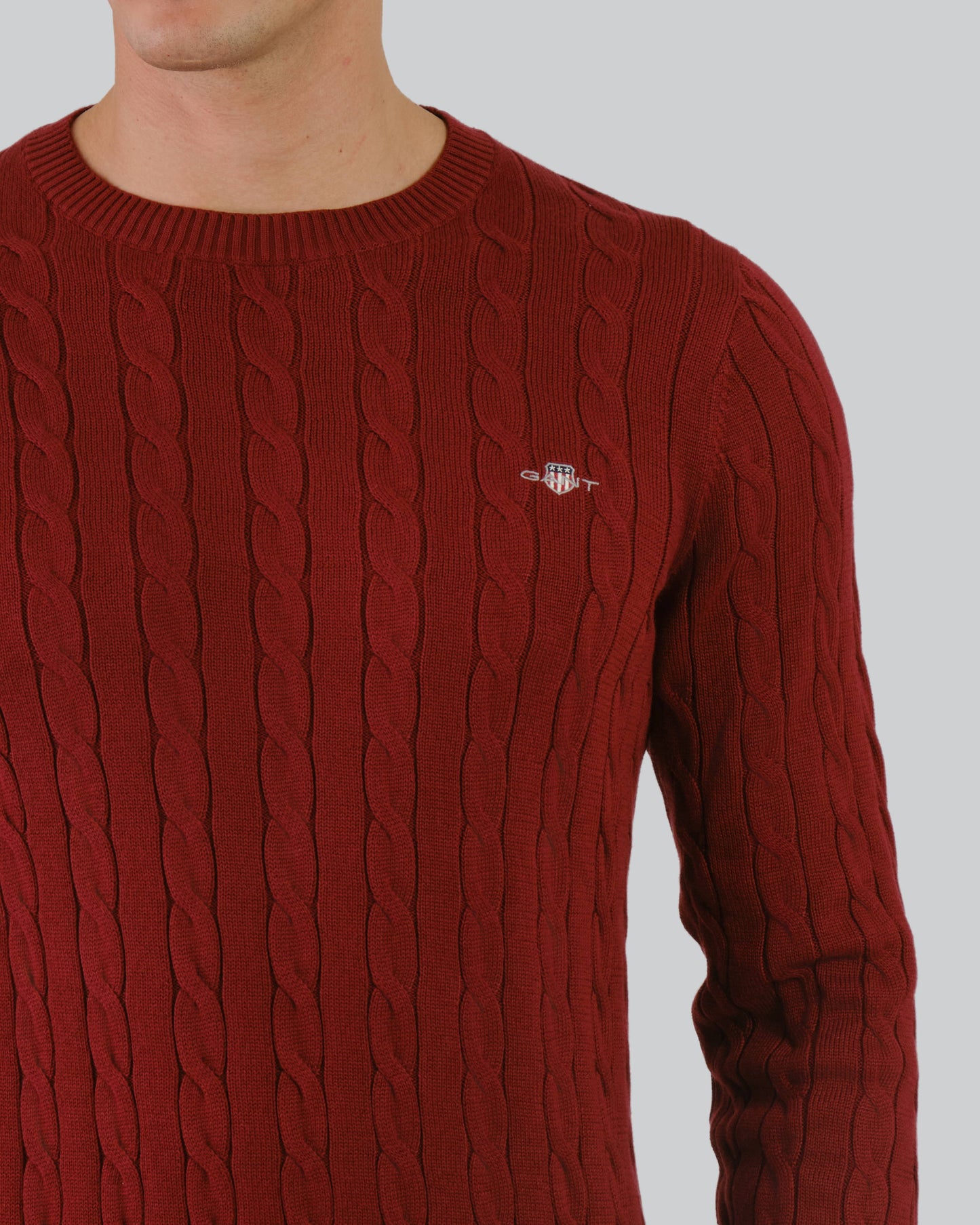 Cotton Cable Knit Crew Neck Sweater Plumped Red / M