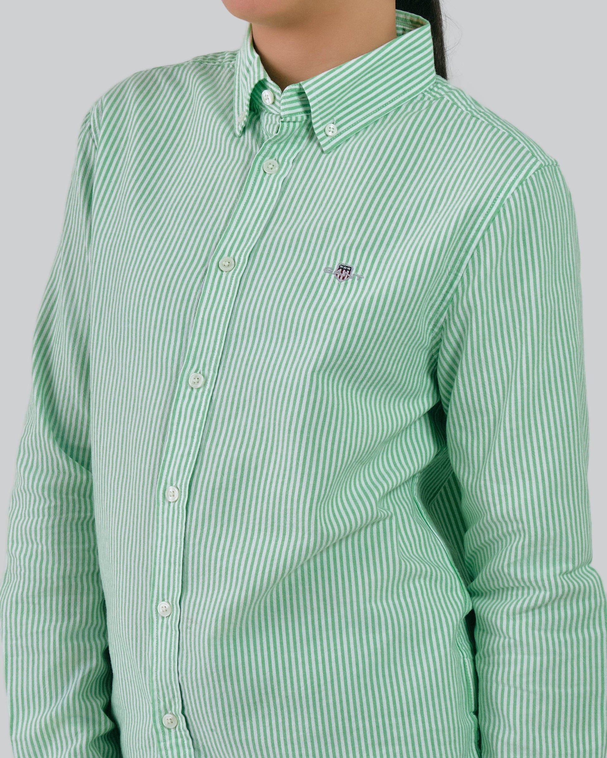 Teens Striped Oxford Shirt Slime Green / 146/152