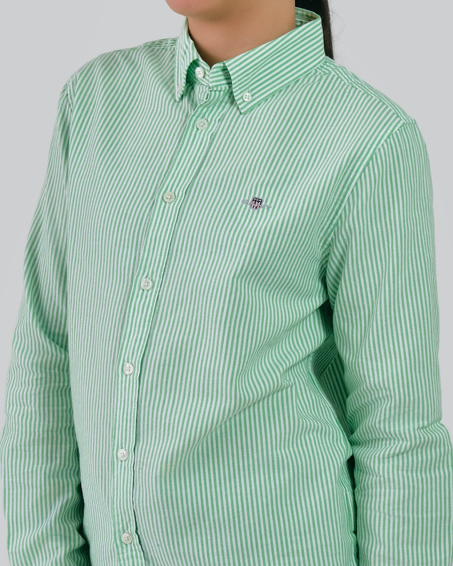 Teens Striped Oxford Shirt Slime Green / 146/152