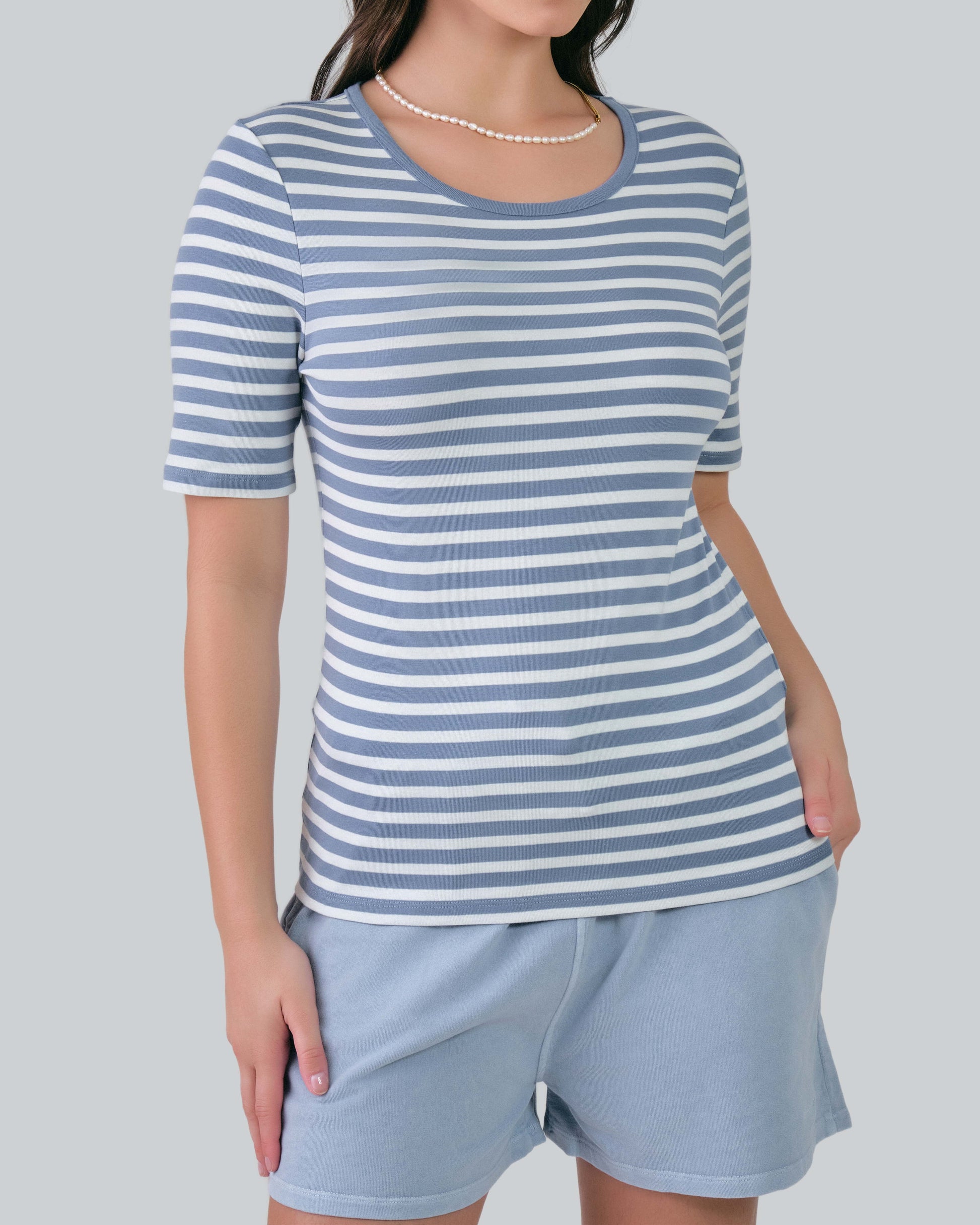 Slim Striped 1X1 Ribbed T-Shirt Blue Water / M