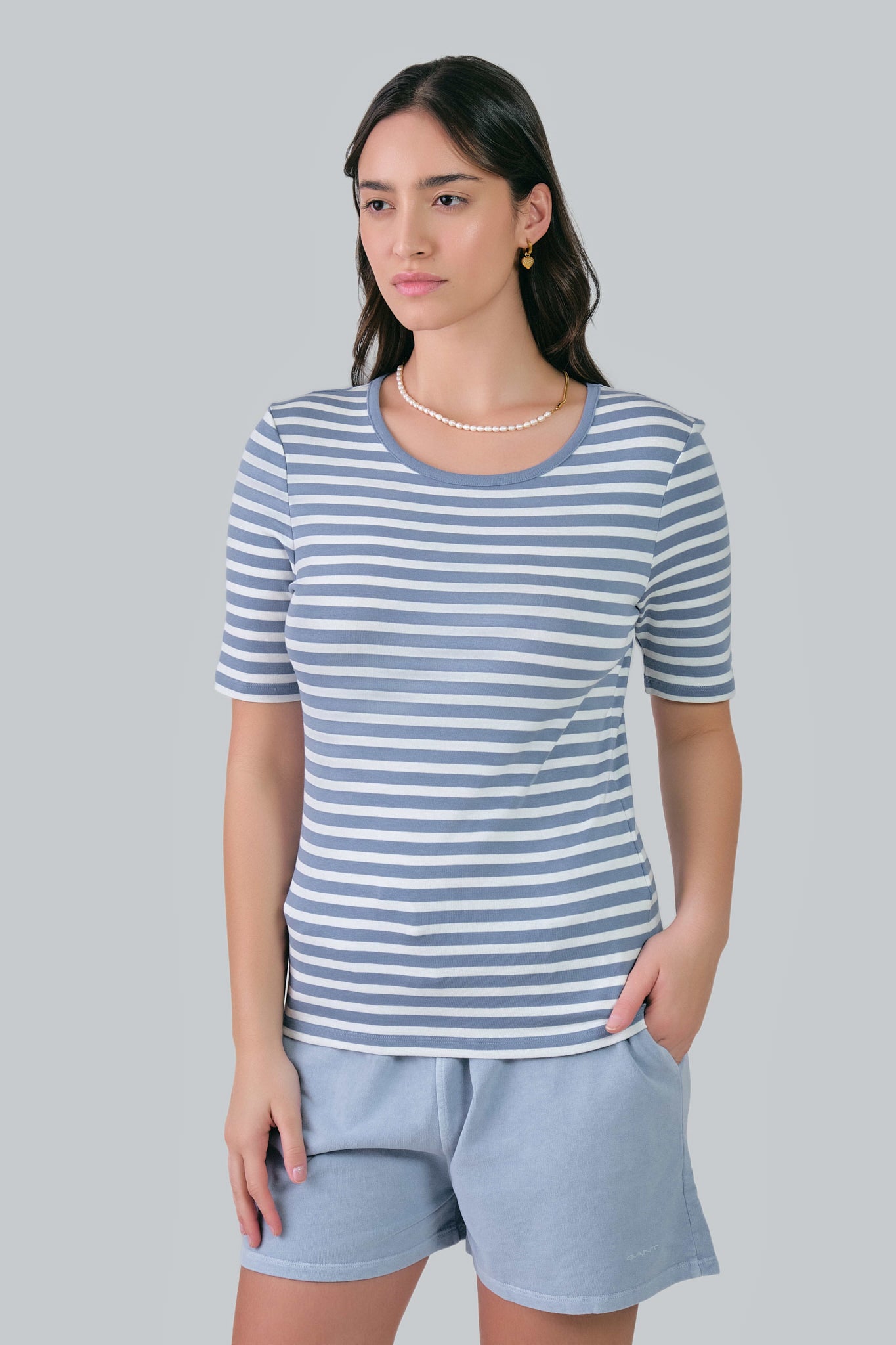 Slim Striped 1X1 Ribbed T-Shirt Blue Water / M