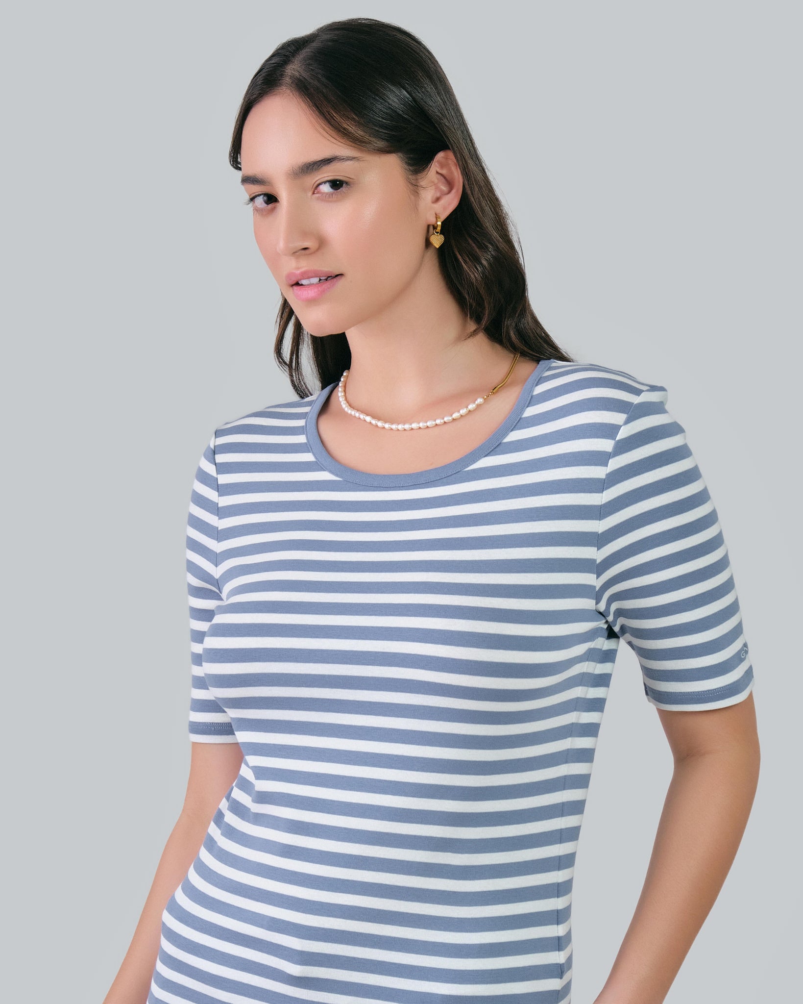 Slim Striped 1X1 Ribbed T-Shirt Blue Water / M