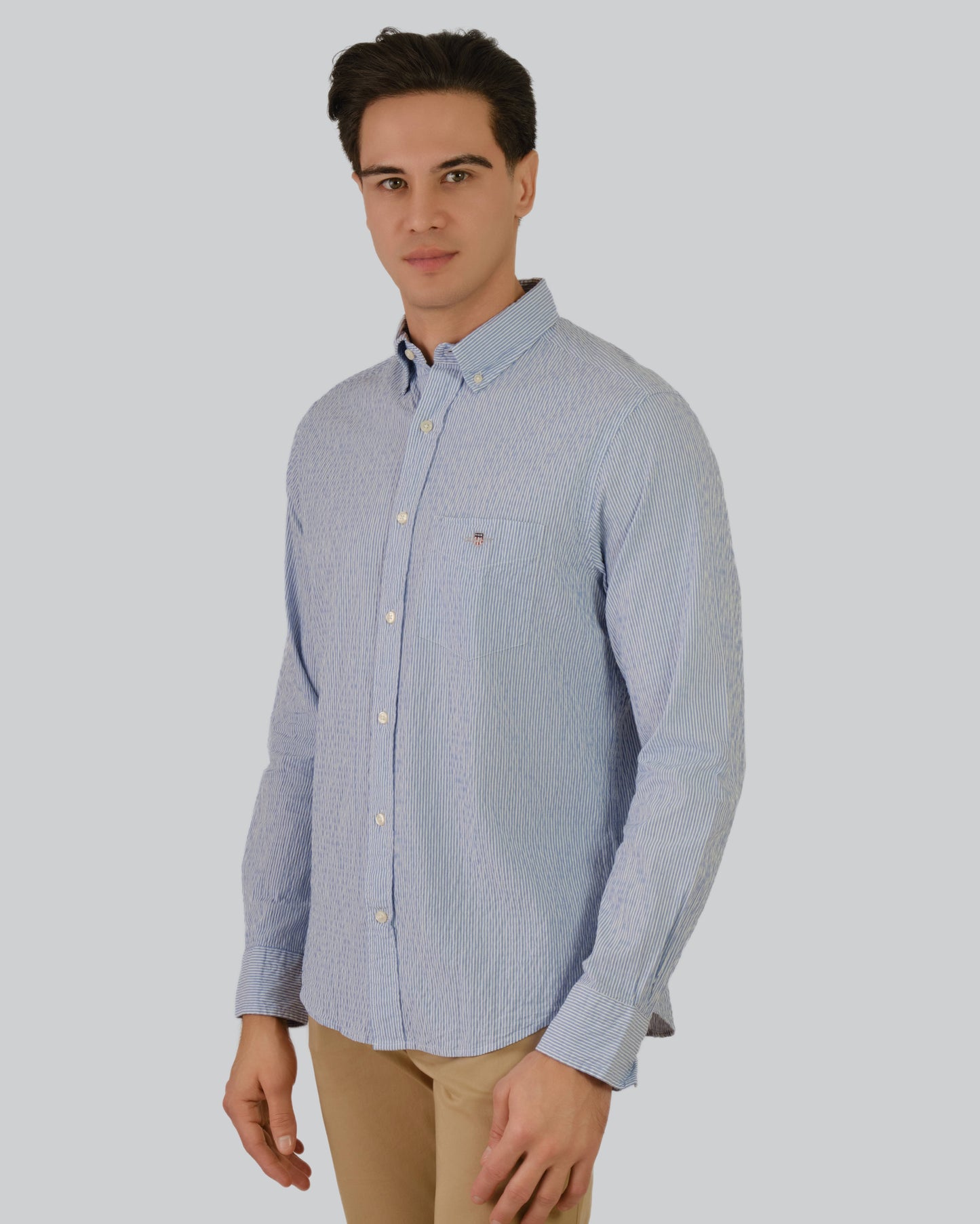 Regular Fit Seersucker Stripe Shirt Rich Blue / M