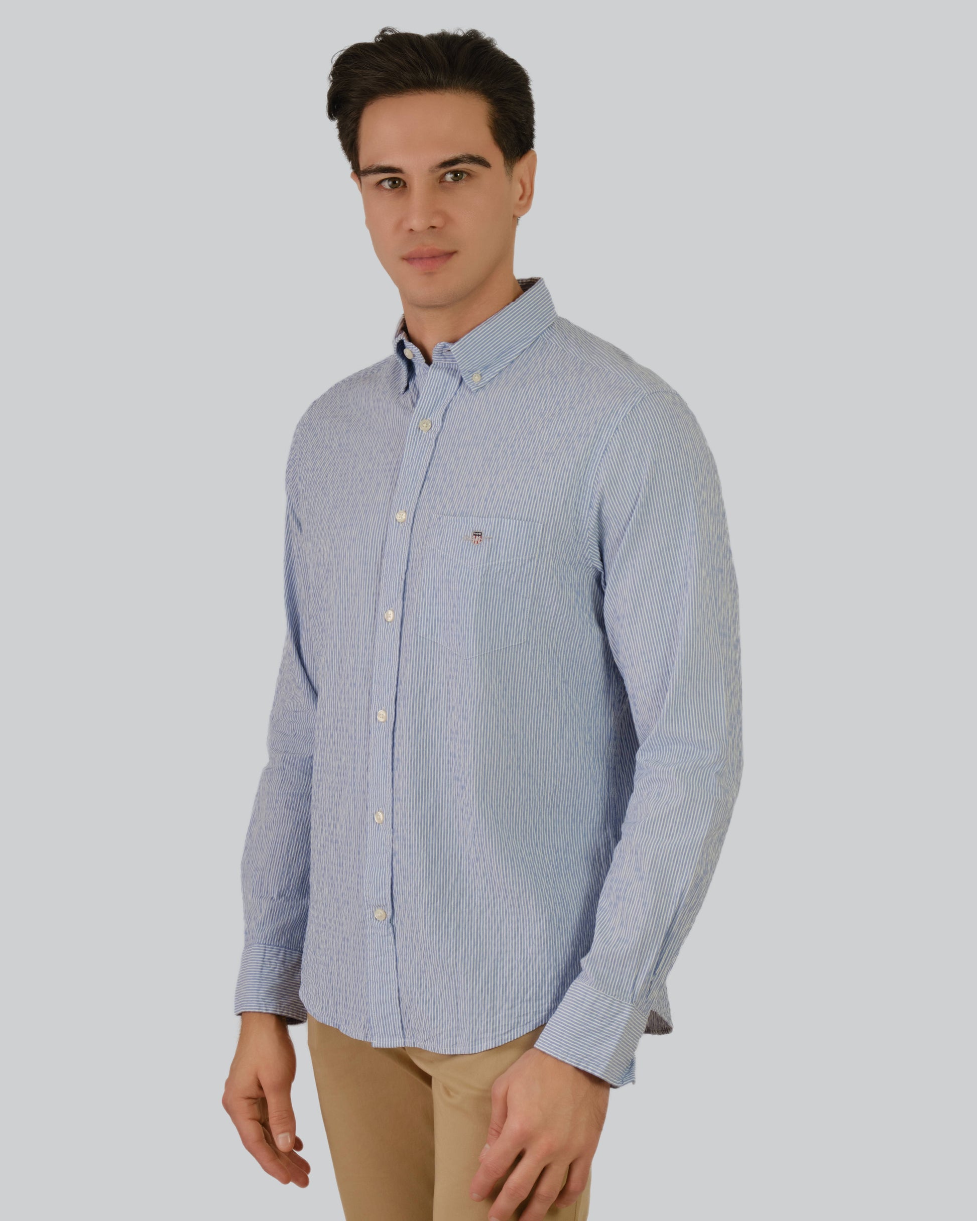 Regular Fit Seersucker Stripe Shirt Rich Blue / M