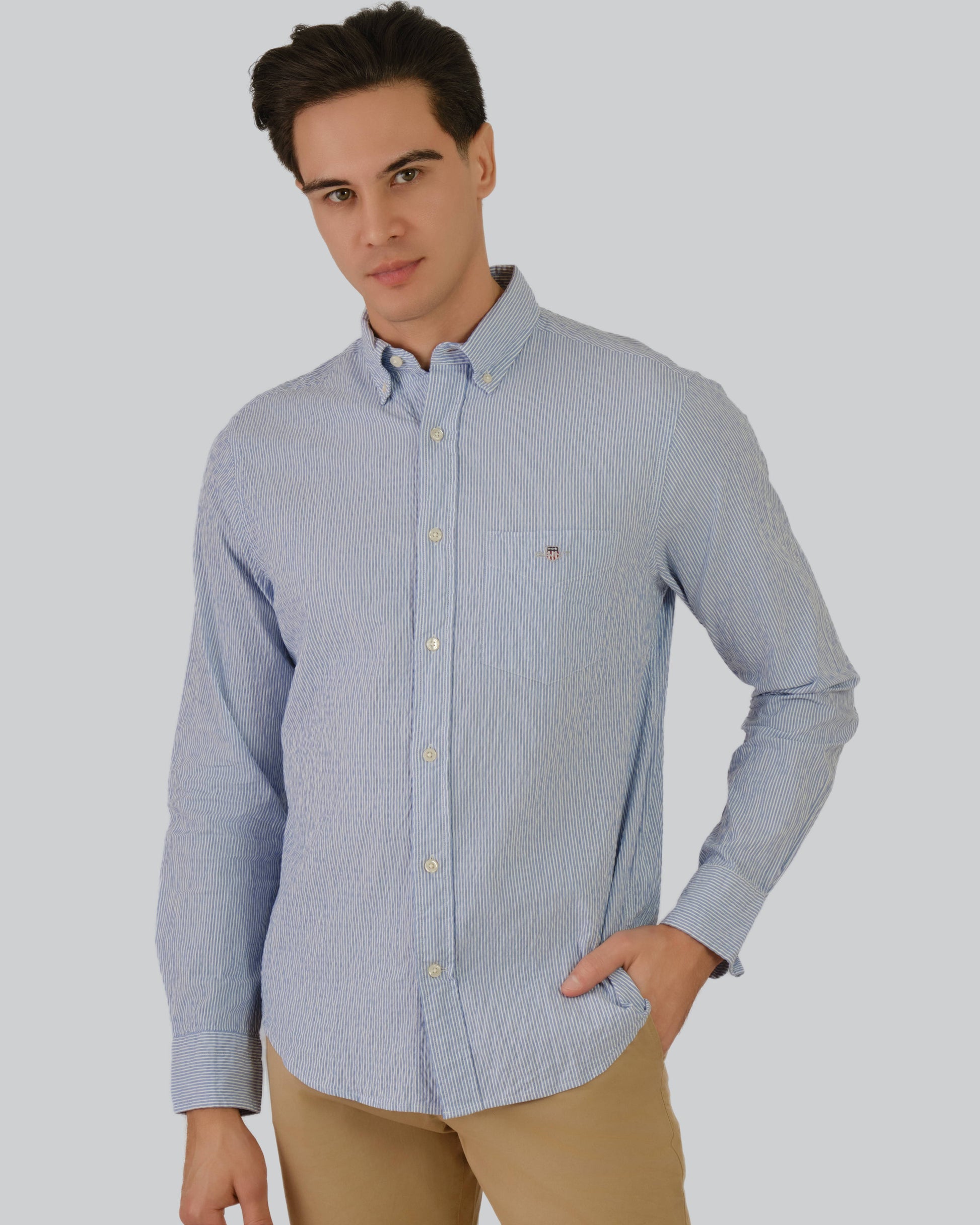 Regular Fit Seersucker Stripe Shirt Rich Blue / M