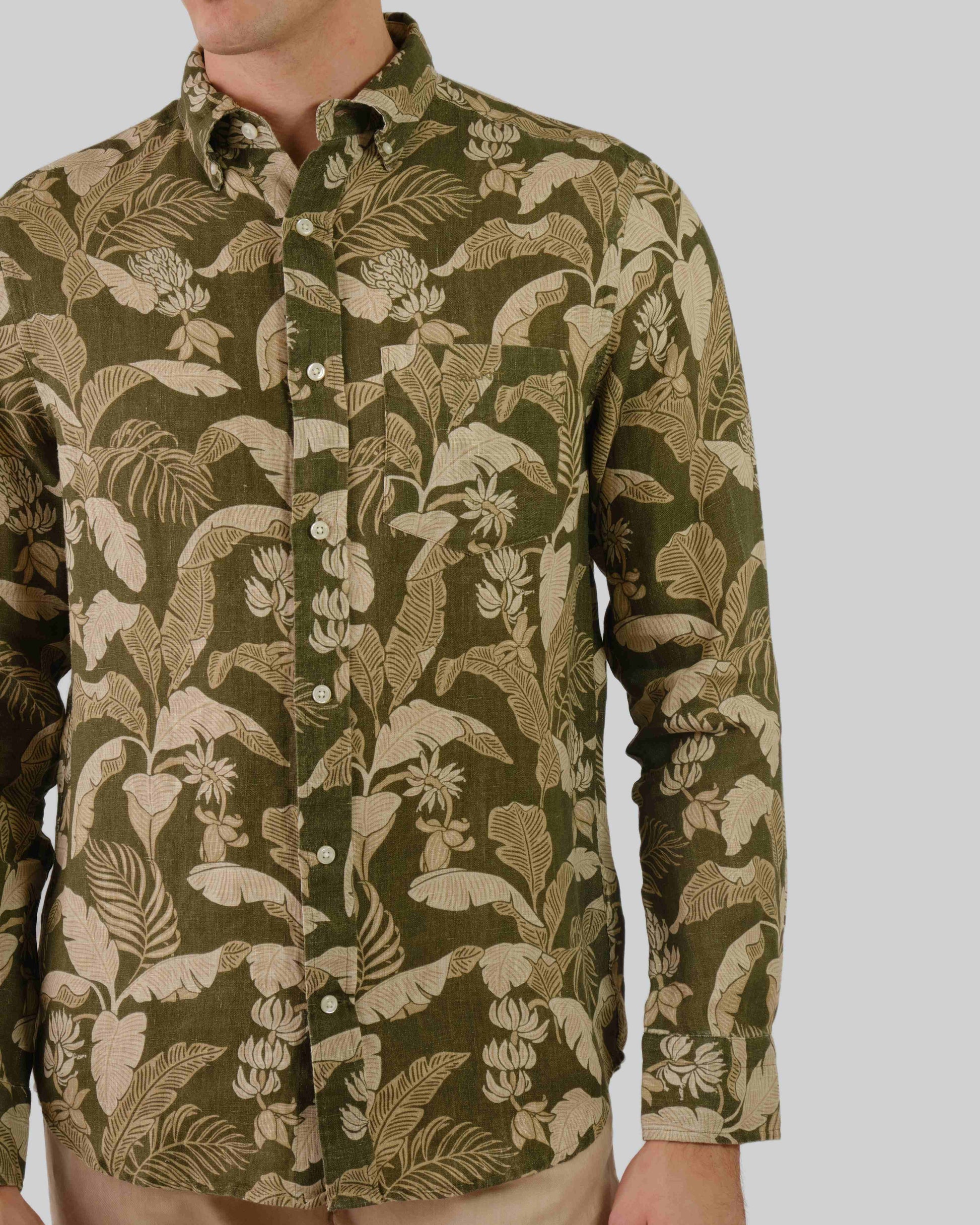 Regular Fit Linen Print Shirt Juniper Green / M