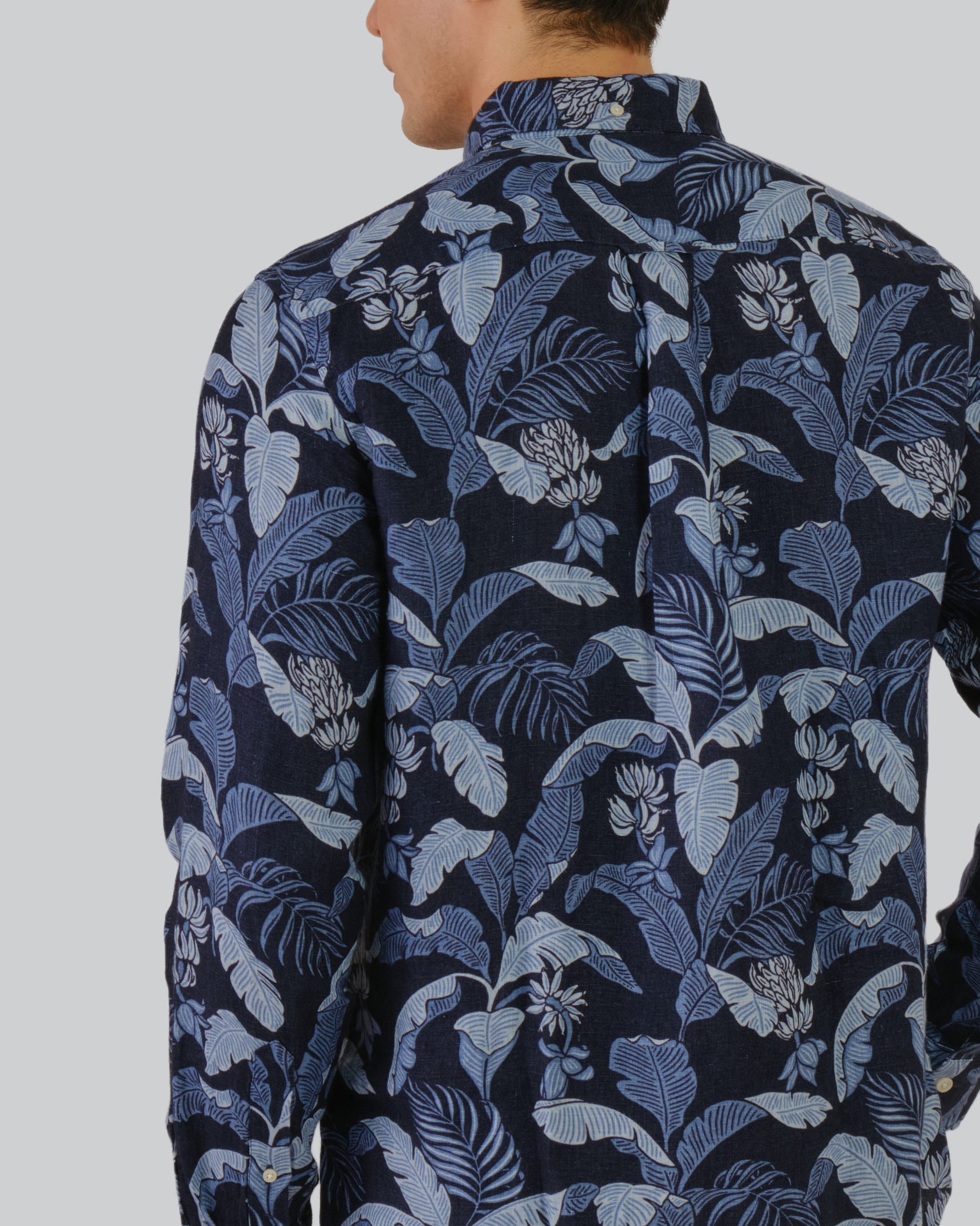 Regular Fit Linen Print Shirt Marine / M