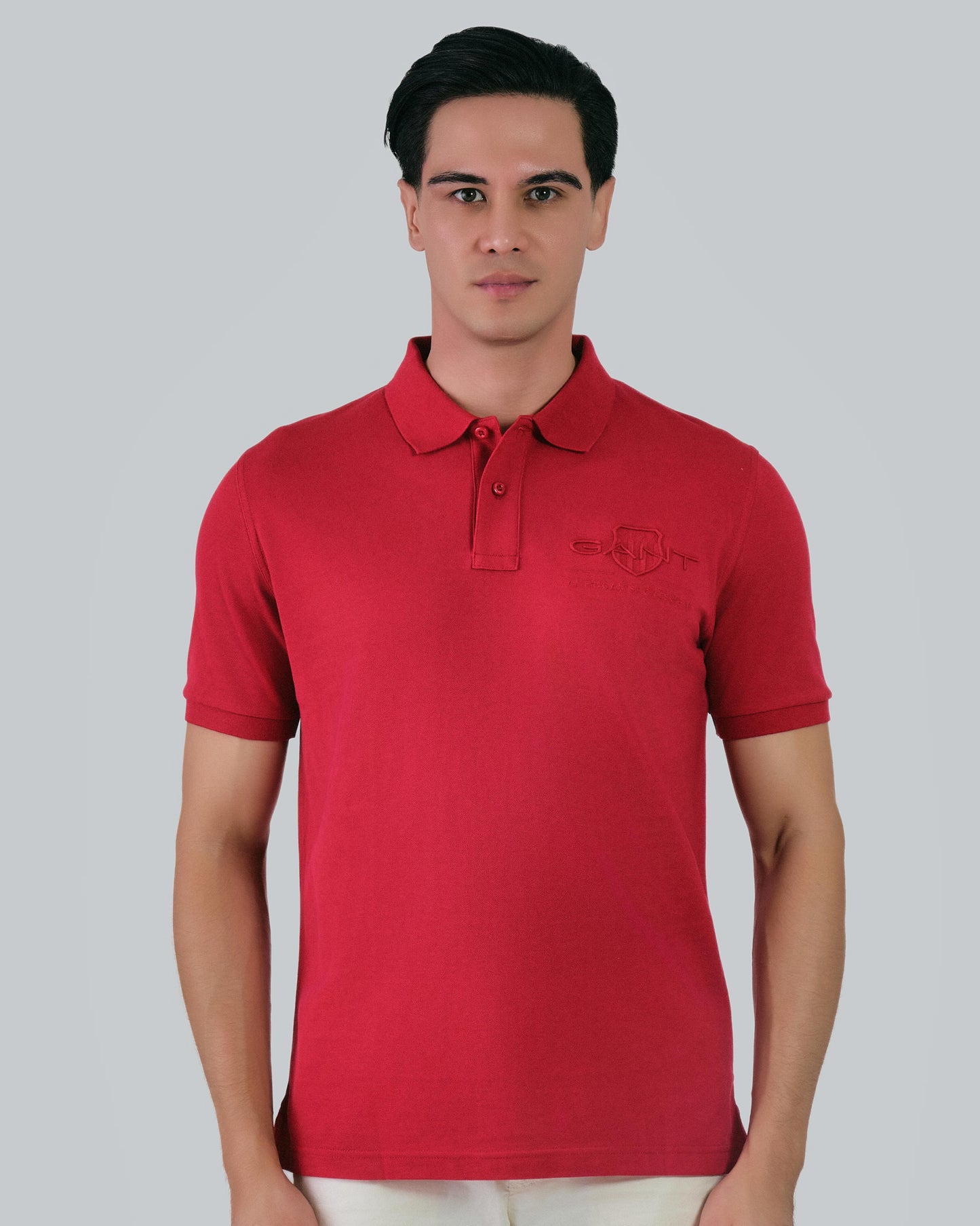 Regular Fit Tonal Shield Polo Ruby Red / M