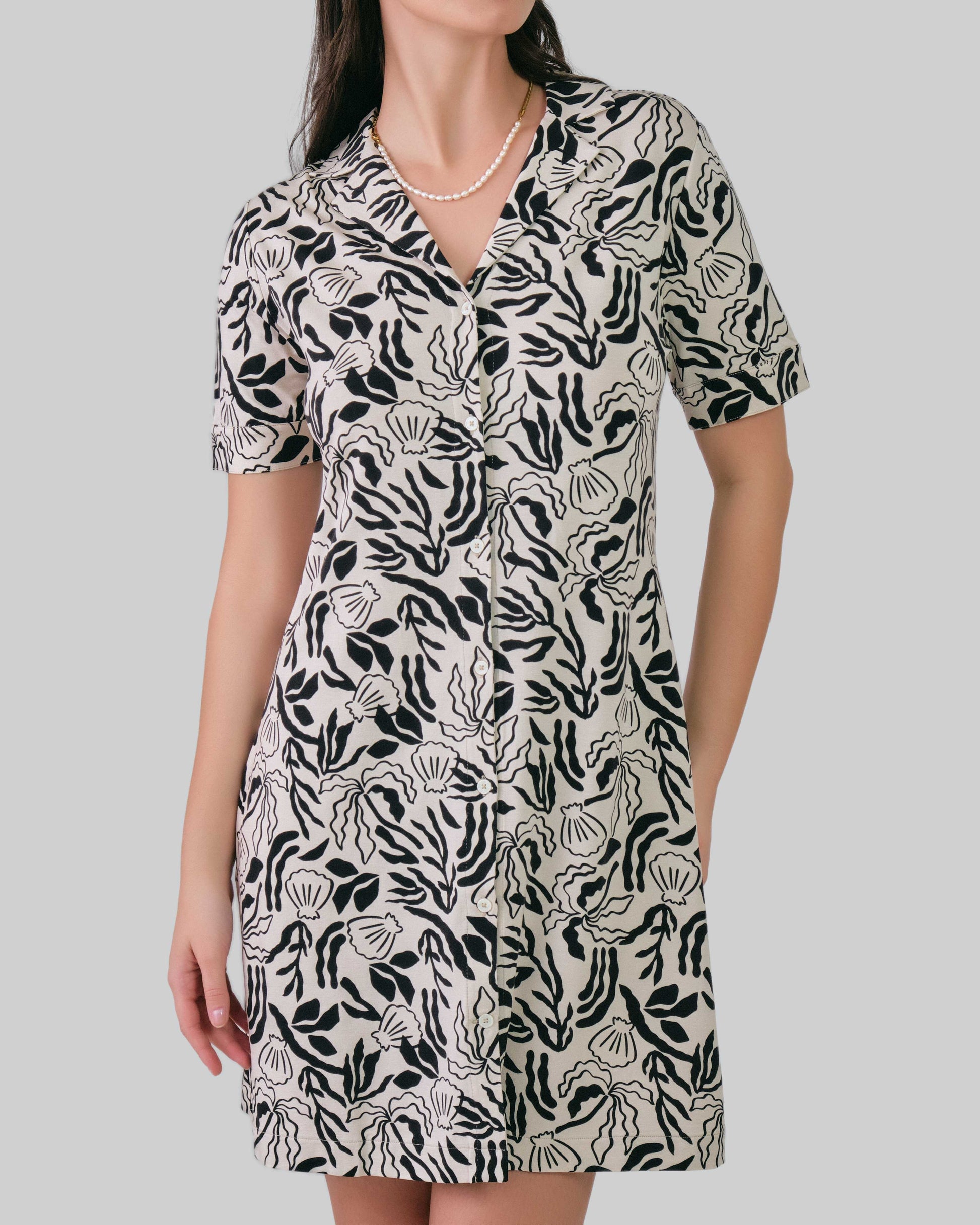 Palm Print Jersey Shirt Dress Soft Oat / M