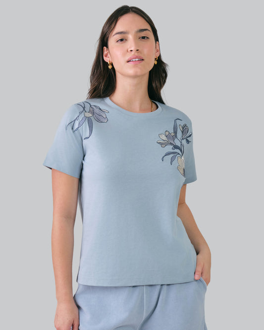 Regular Fit Magnolia Embroidery T-Shirt Dove Blue / M