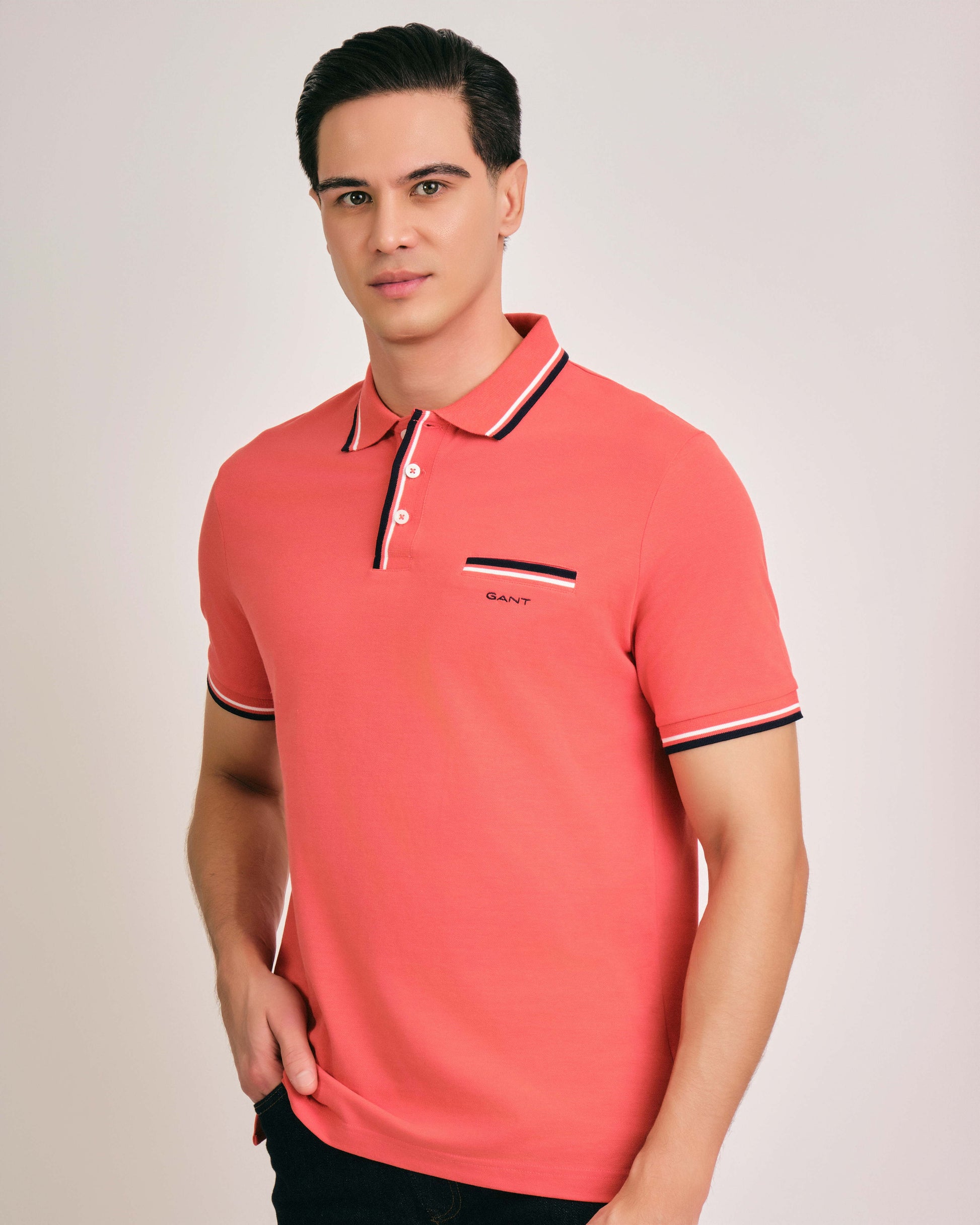 2-Col Tipping Pique Polo Sunset Pink / M