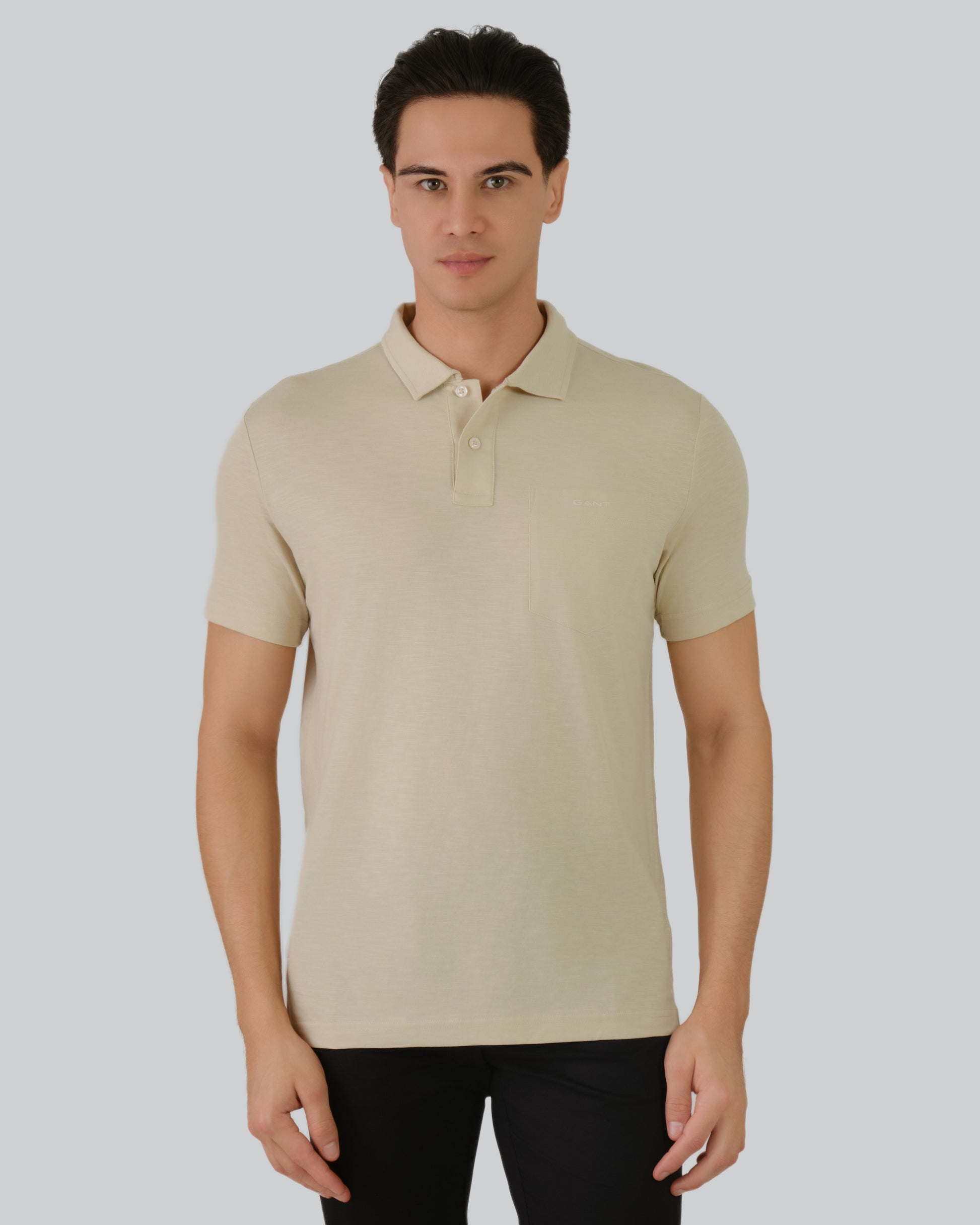 Slub Texture Polo Silky Beige / M