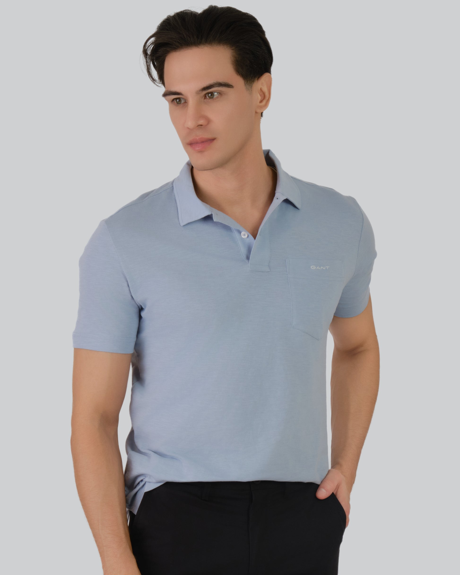 Slub Texture Polo Dove Blue / M