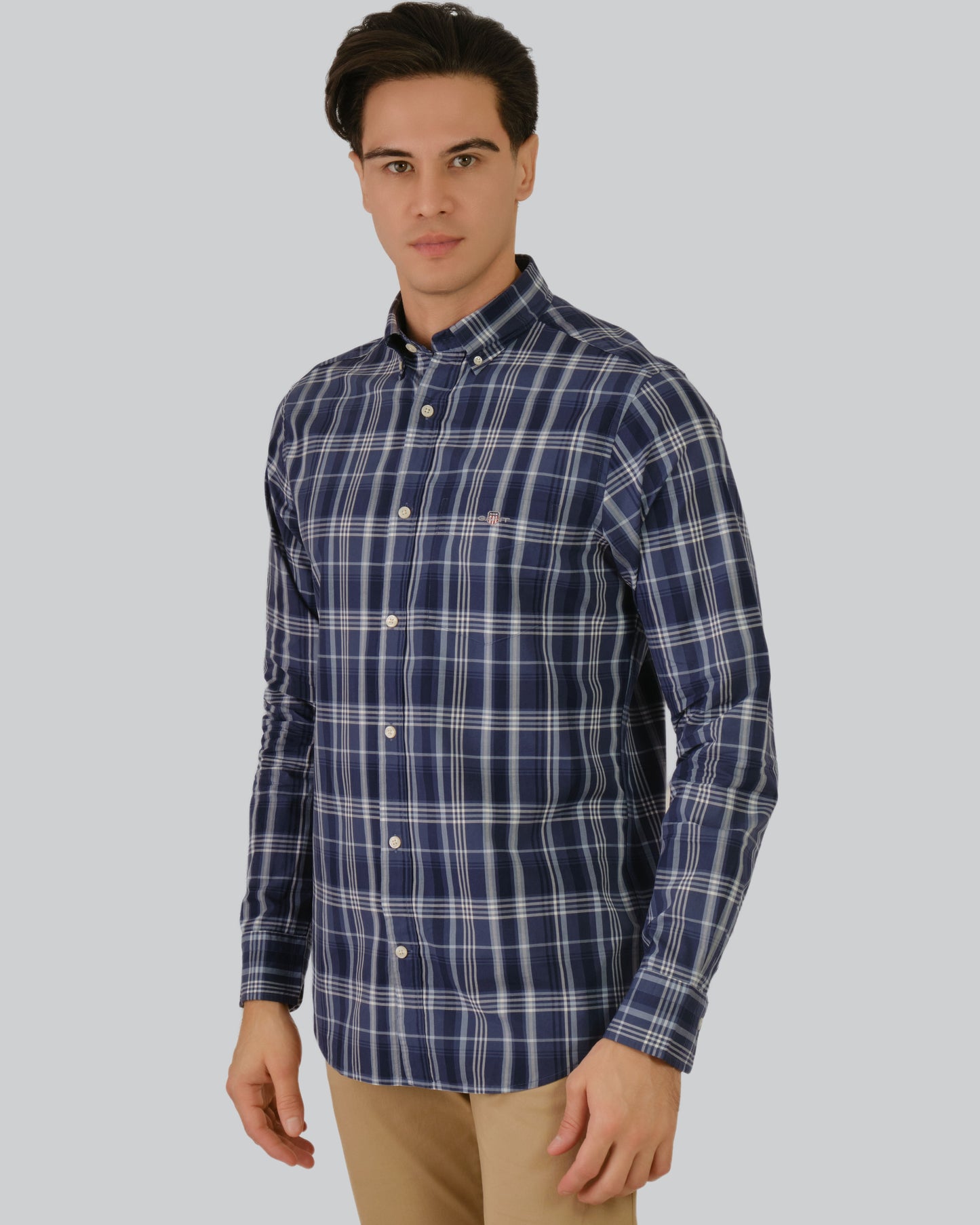 Regular Fit Colorful Poplin Check Shirt Dusty Blue Sea / M