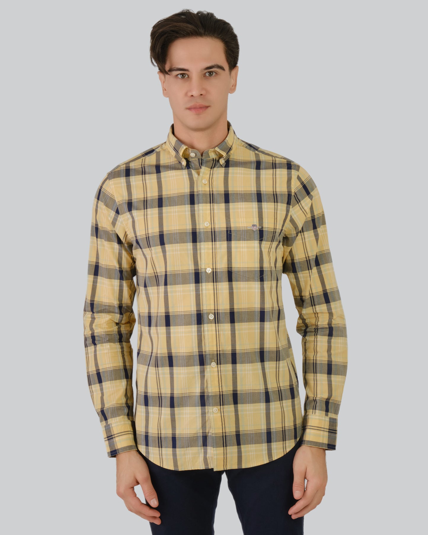 Regular Fit Colorful Poplin Check Shirt Dusty Yellow / M