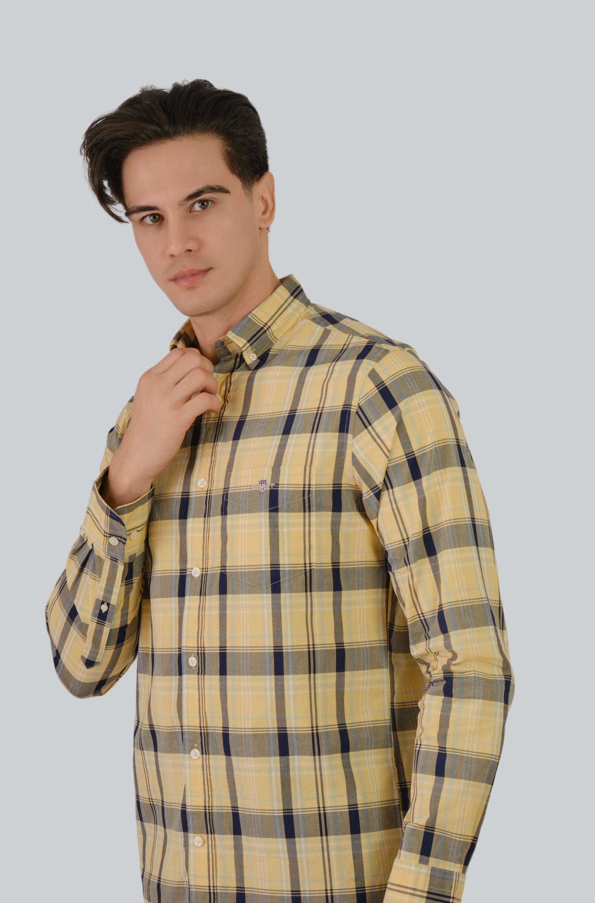 Regular Fit Colorful Poplin Check Shirt Dusty Yellow / M