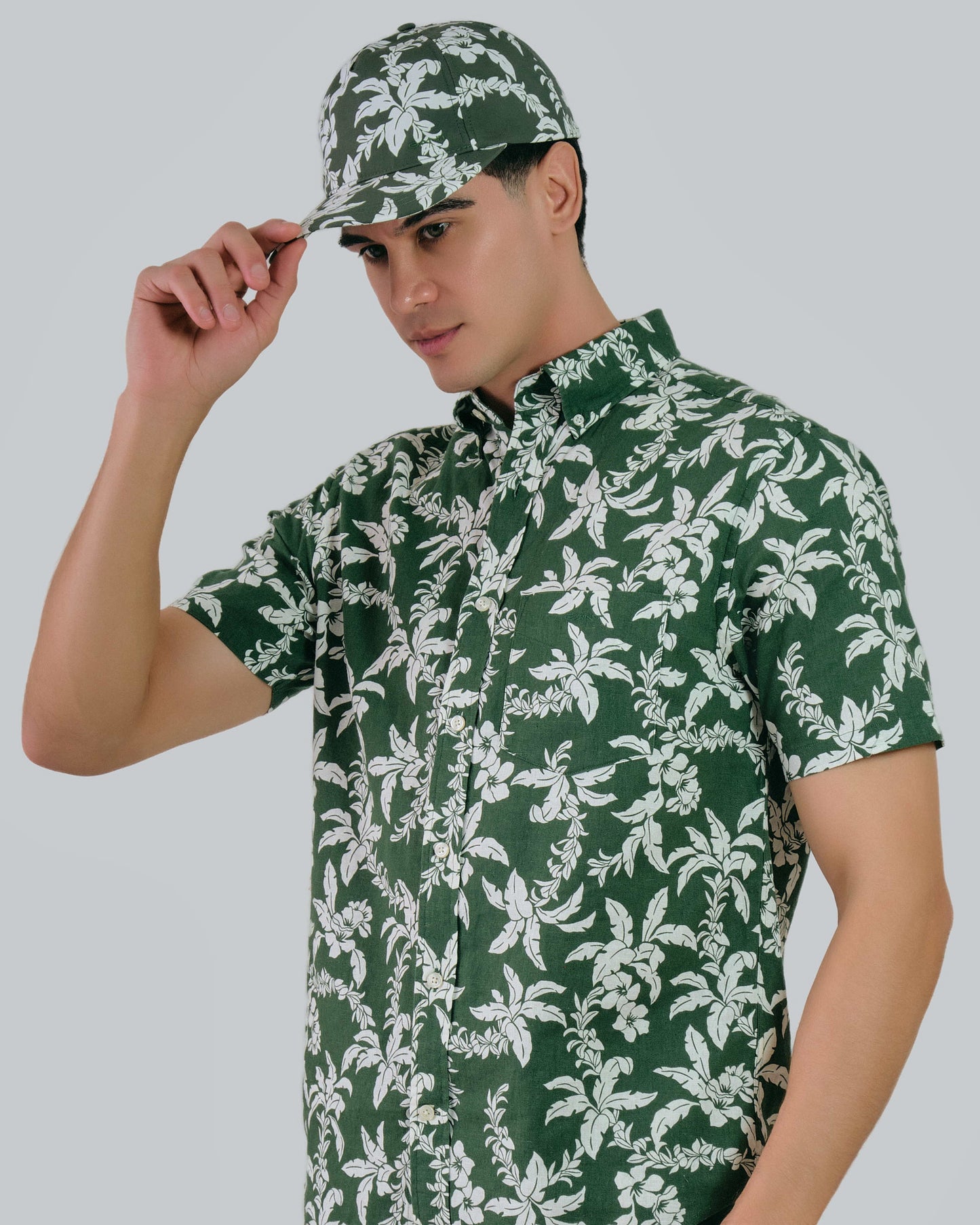 Regular Fit Cotton Linen Palm Shirt Pine Green / M