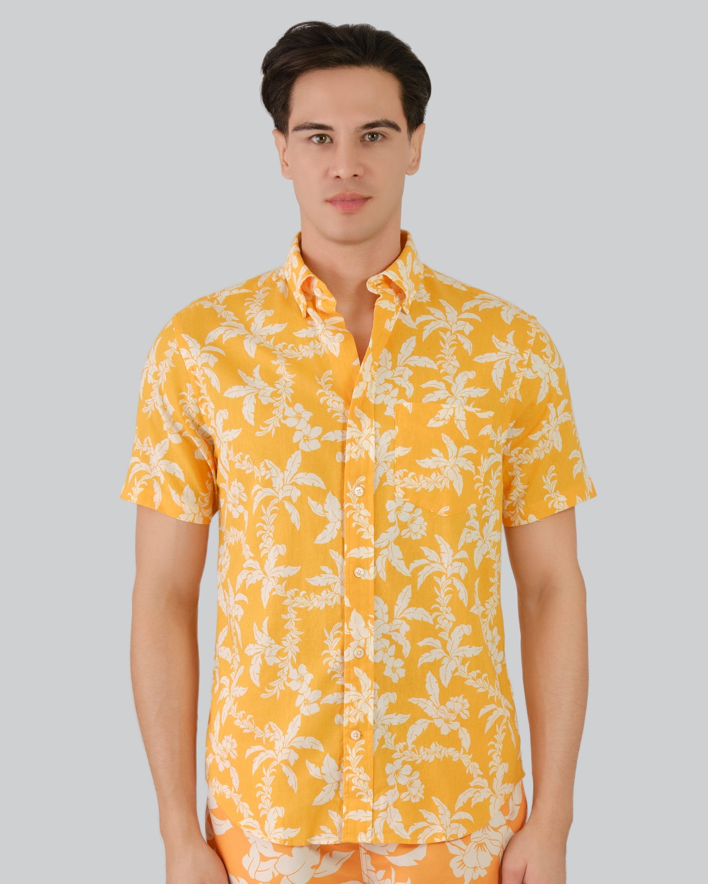 Regular Fit Cotton Linen Palm Shirt Medal Yellow / M