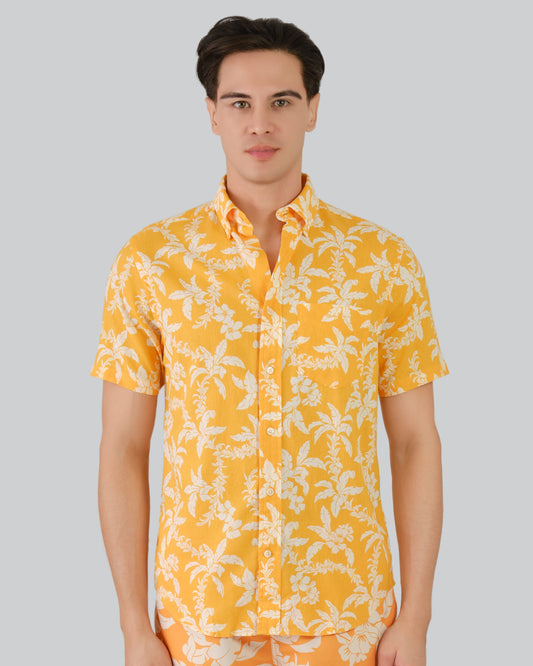 Regular Fit Cotton Linen Palm Shirt Medal Yellow / M