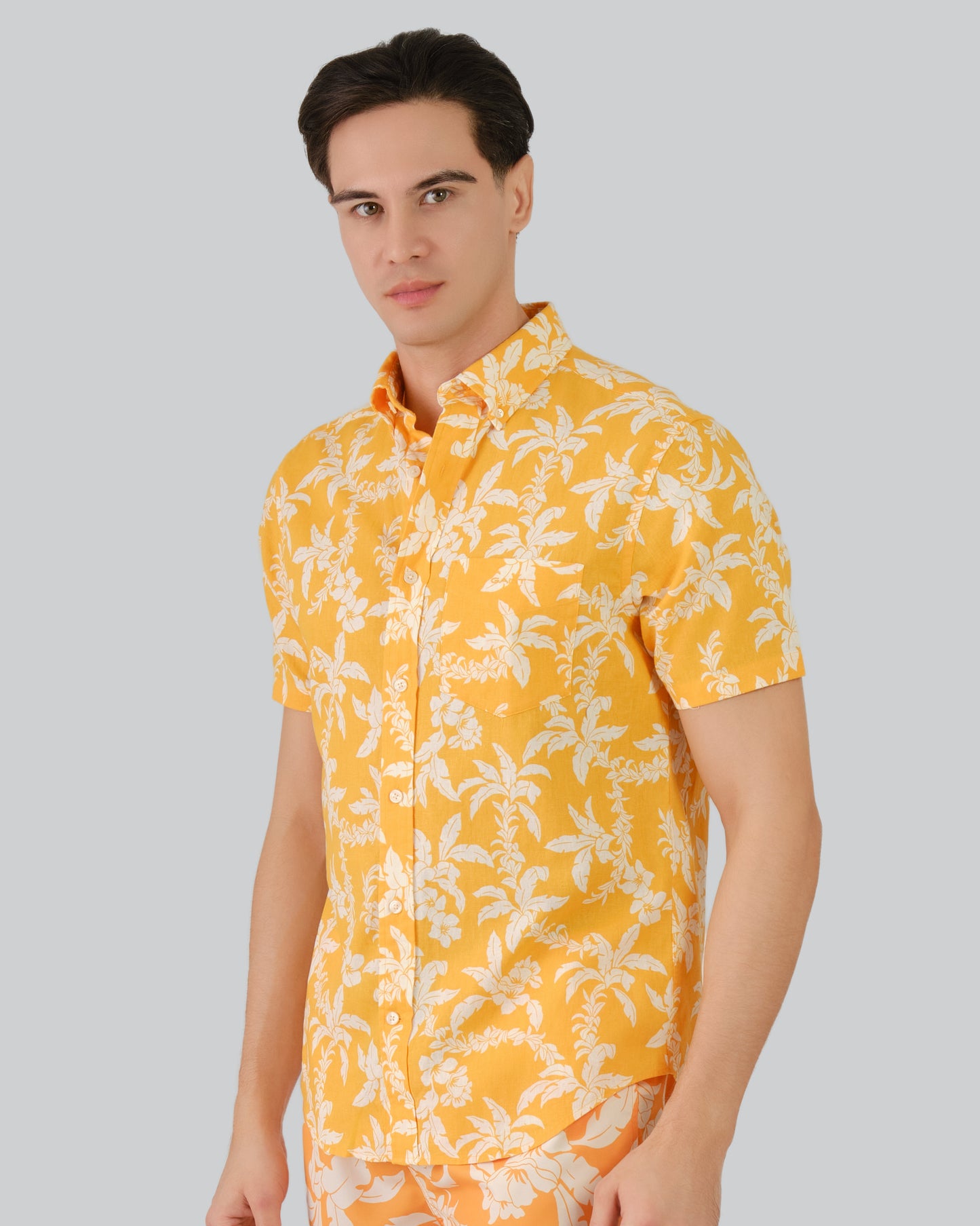 Regular Fit Cotton Linen Palm Shirt Medal Yellow / M