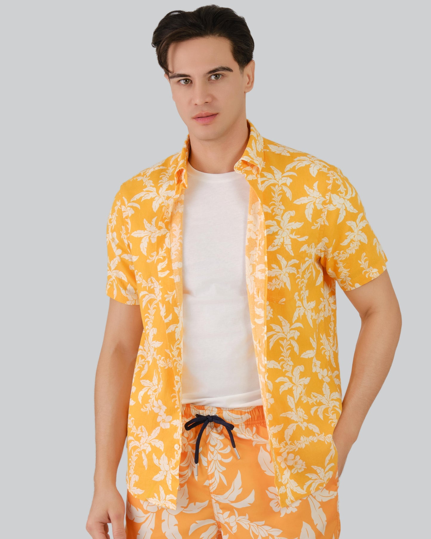 Regular Fit Cotton Linen Palm Shirt Medal Yellow / M