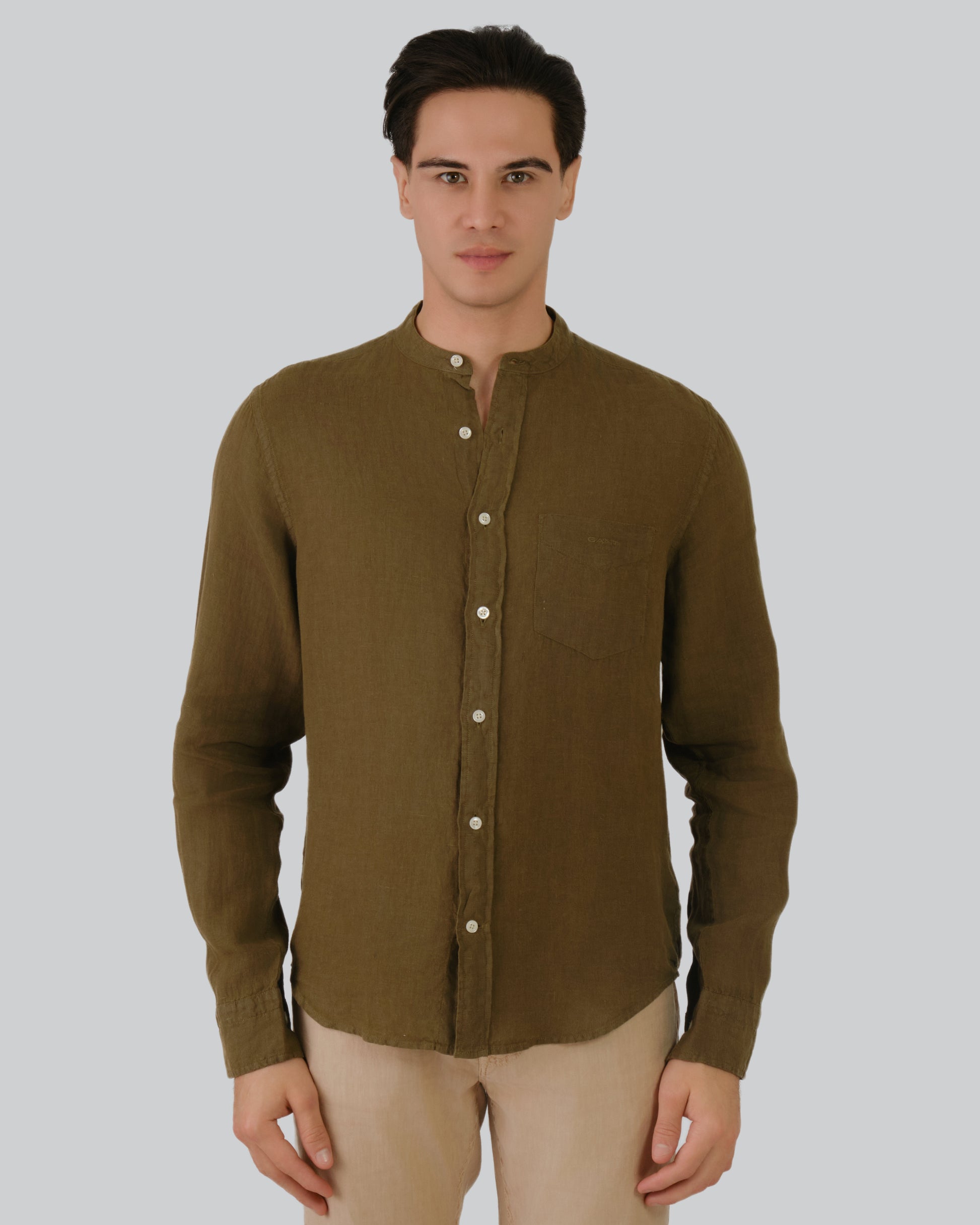 Regular Fit Gmnt Dyed Linen Band Shirt Juniper Green / M