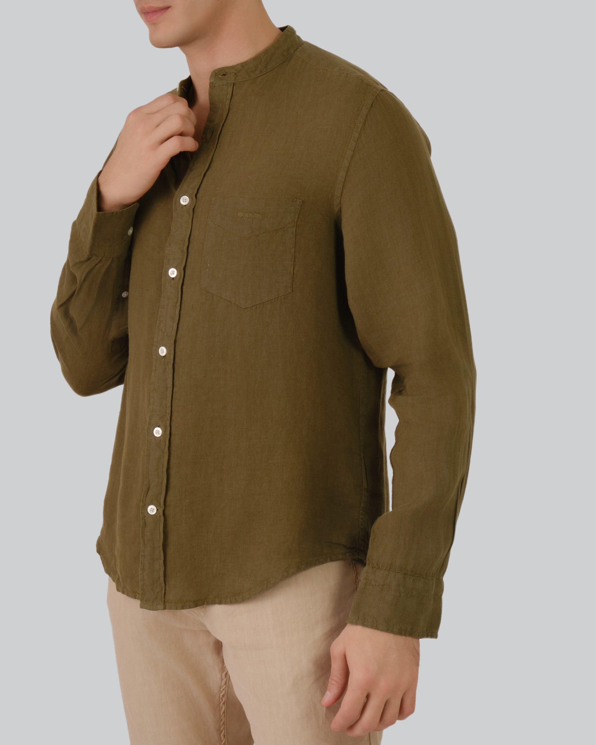 Regular Fit Gmnt Dyed Linen Band Shirt Juniper Green / M