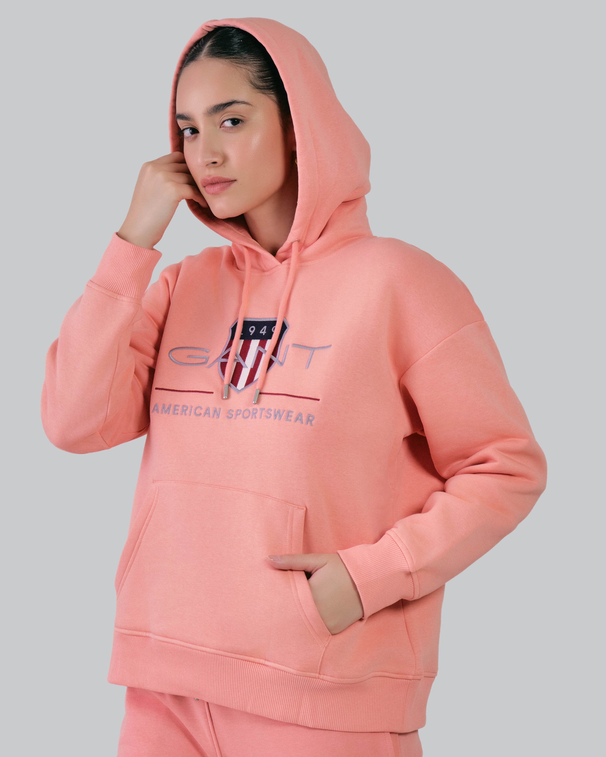 Relaxed Fit Archive Shield Hoodie Peachy Pink / M