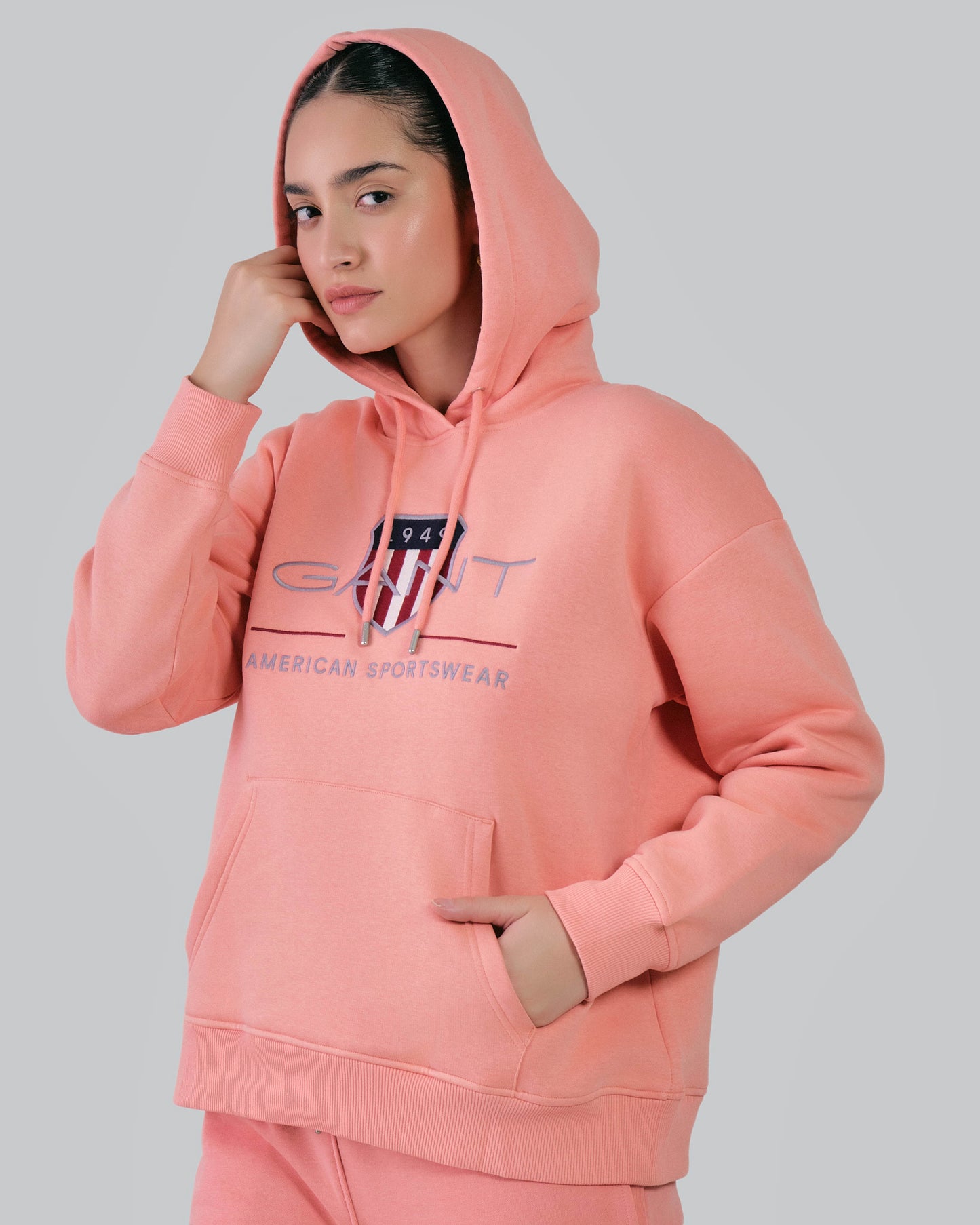 Relaxed Fit Archive Shield Hoodie Peachy Pink / M