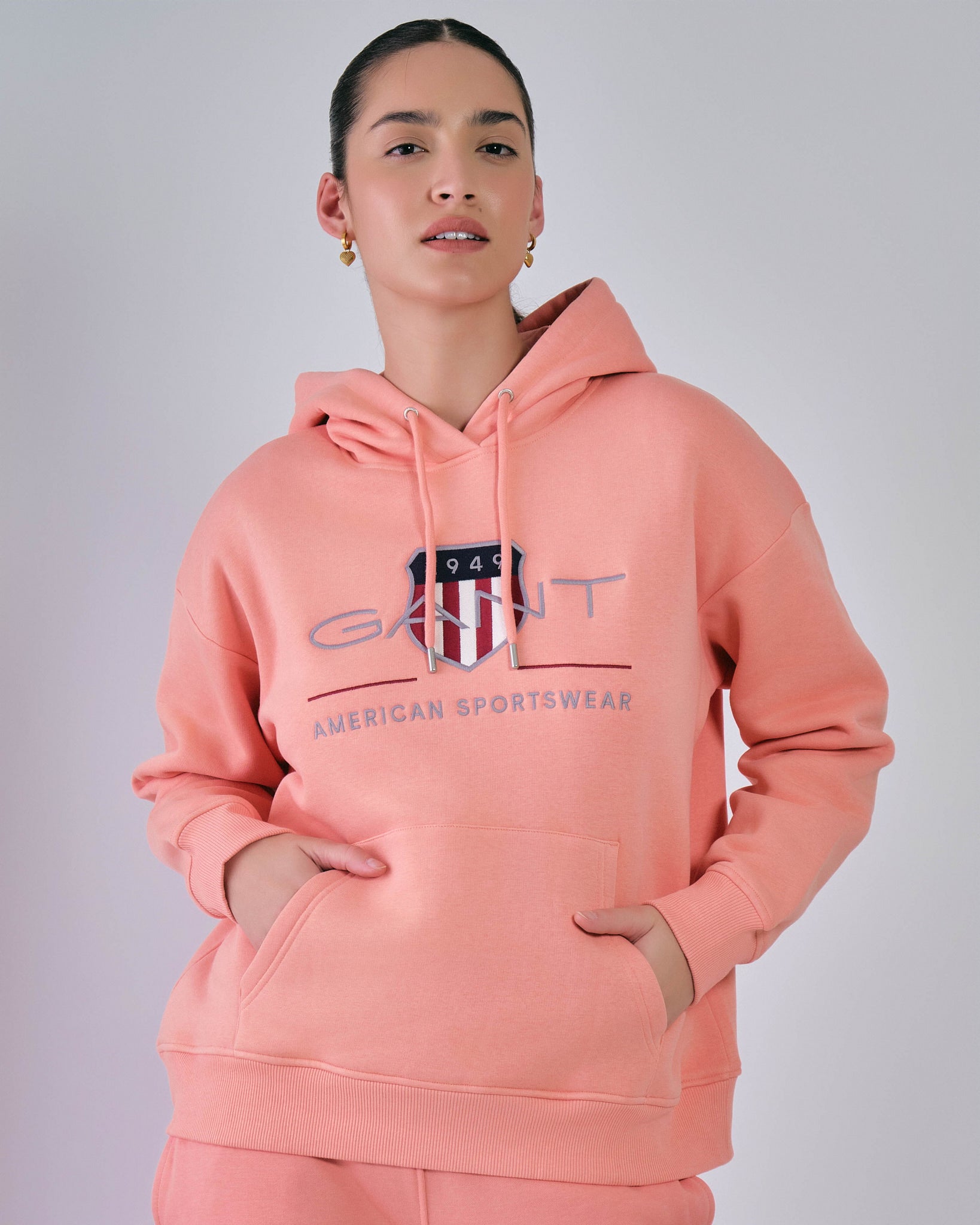 Relaxed Fit Archive Shield Hoodie Peachy Pink / M