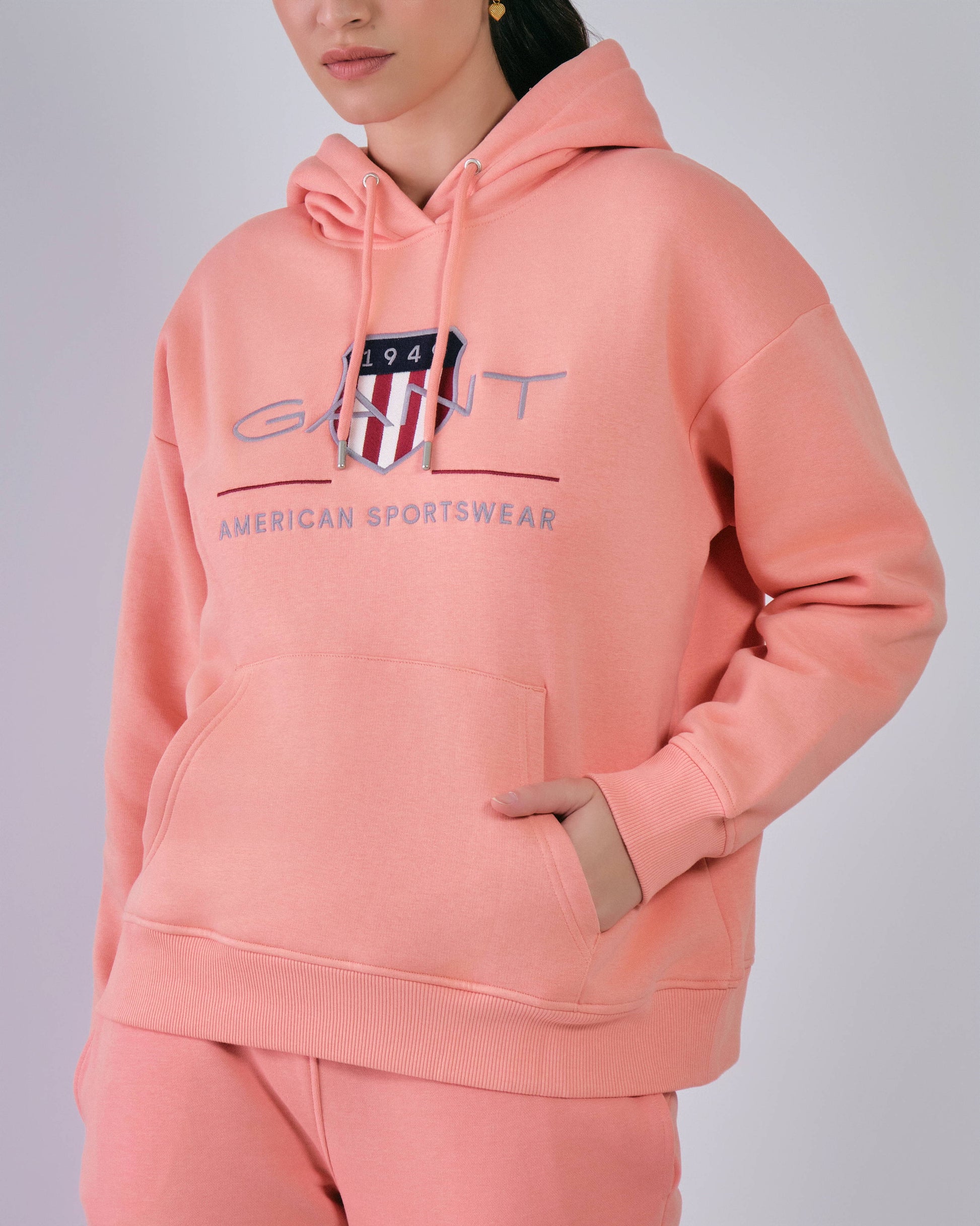 Relaxed Fit Archive Shield Hoodie Peachy Pink / M