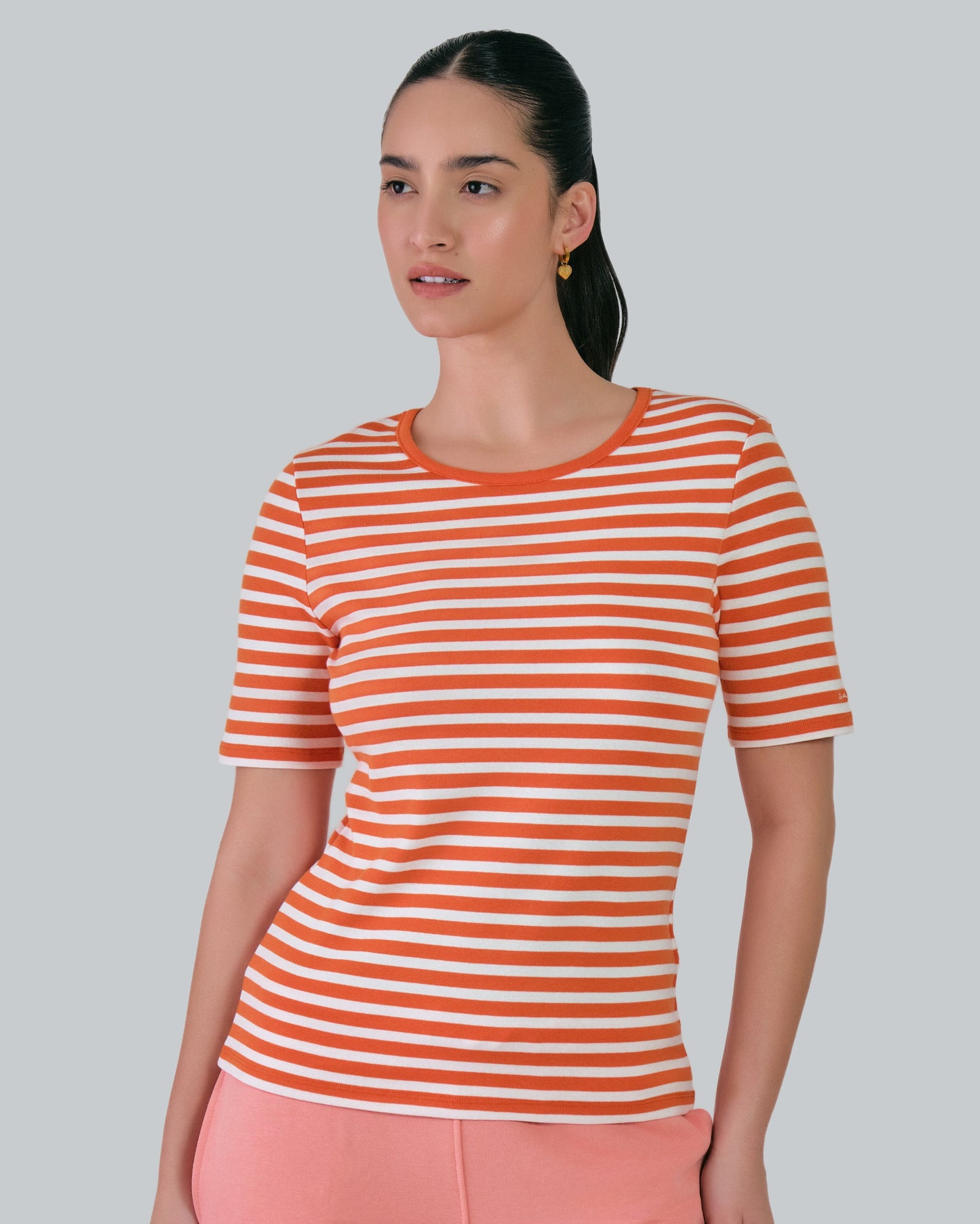 Slim Striped 1X1 Ribbed T-Shirt Pumpkin Orange / M