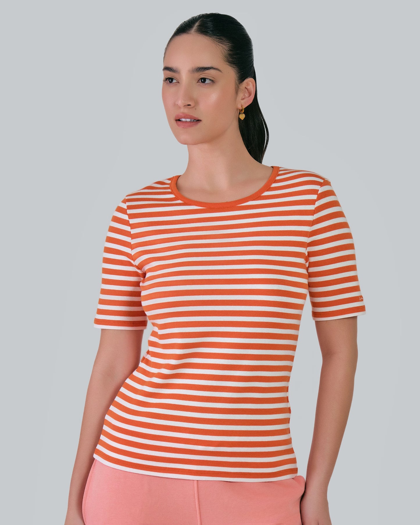 Slim Striped 1X1 Ribbed T-Shirt Pumpkin Orange / M