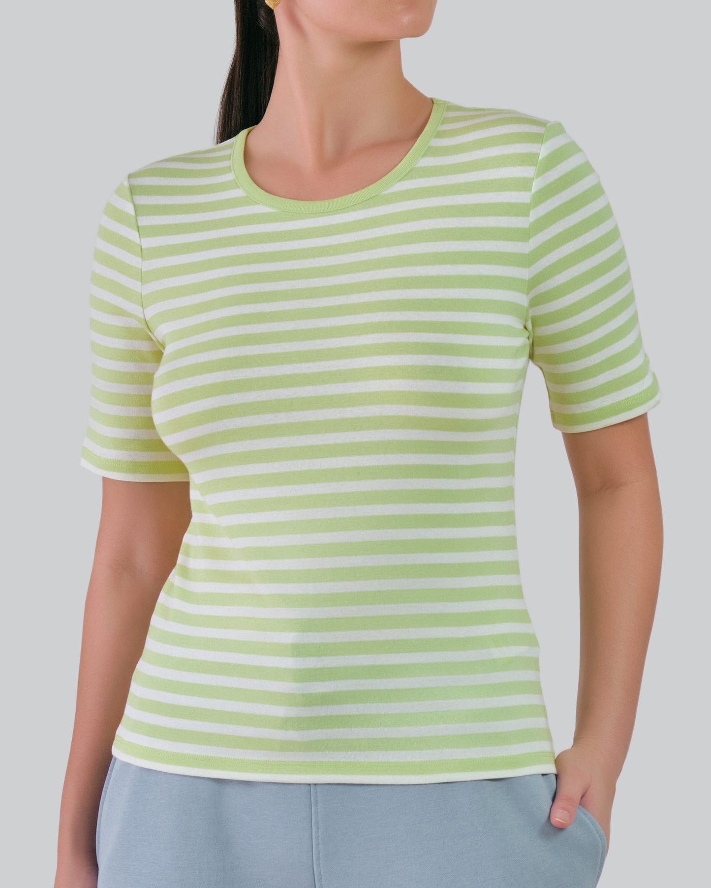 Slim Striped 1X1 Ribbed T-Shirt Pastel Lime / M