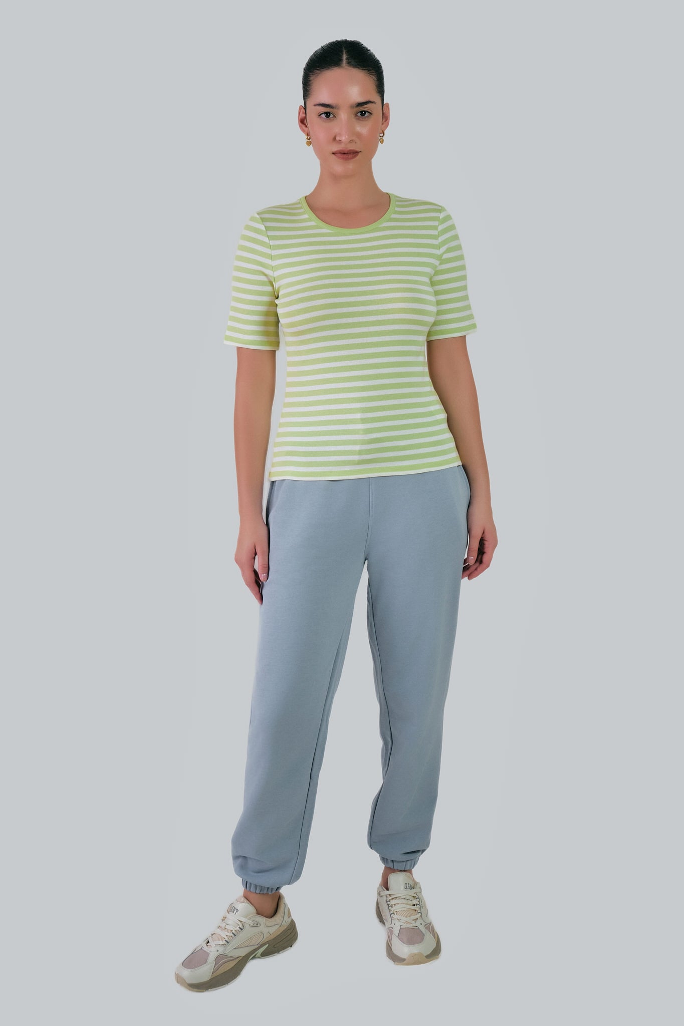 Slim Striped 1X1 Ribbed T-Shirt Pastel Lime / M