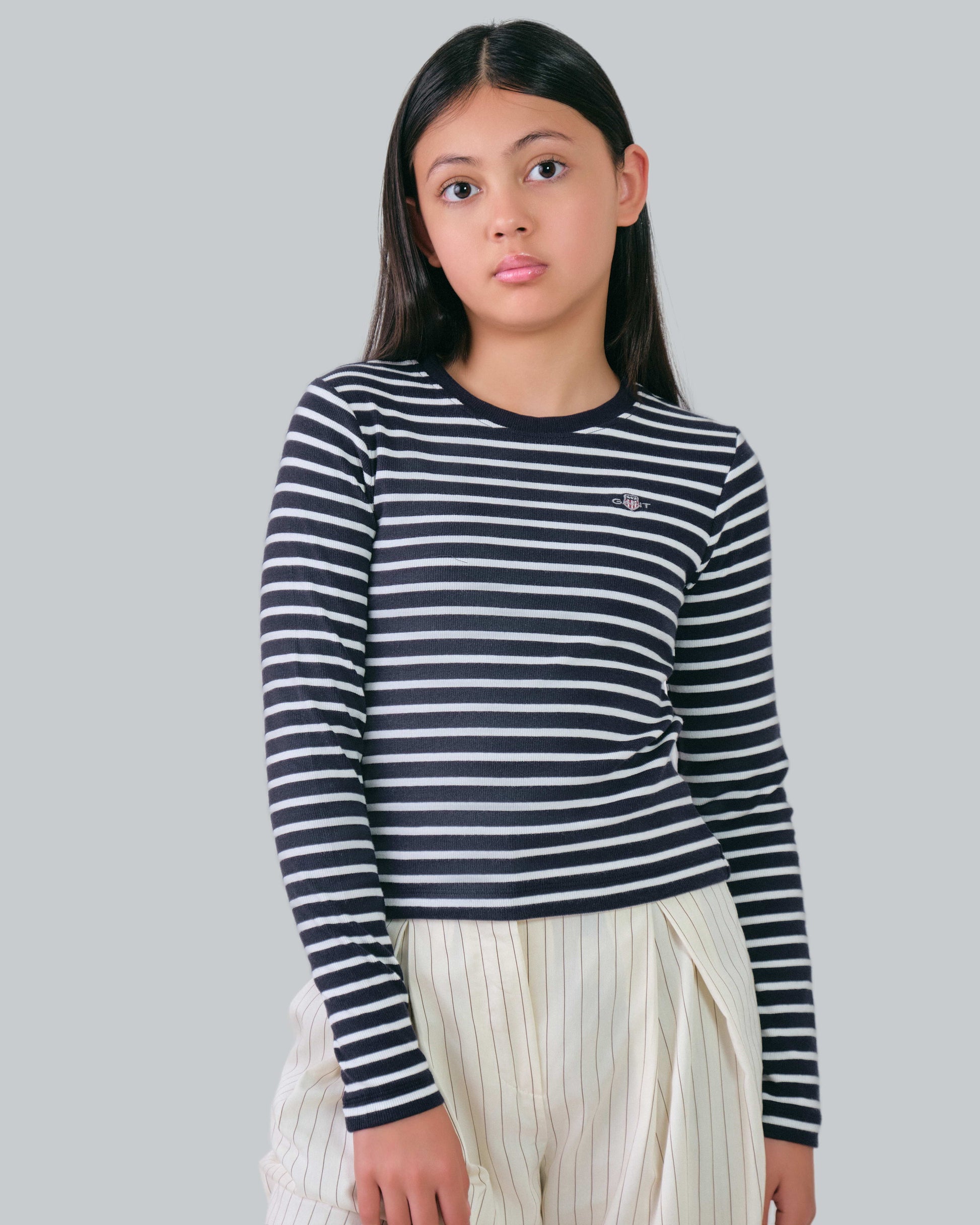 Teen Girls Shield Striped Rib Top Evening Blue / 146/152