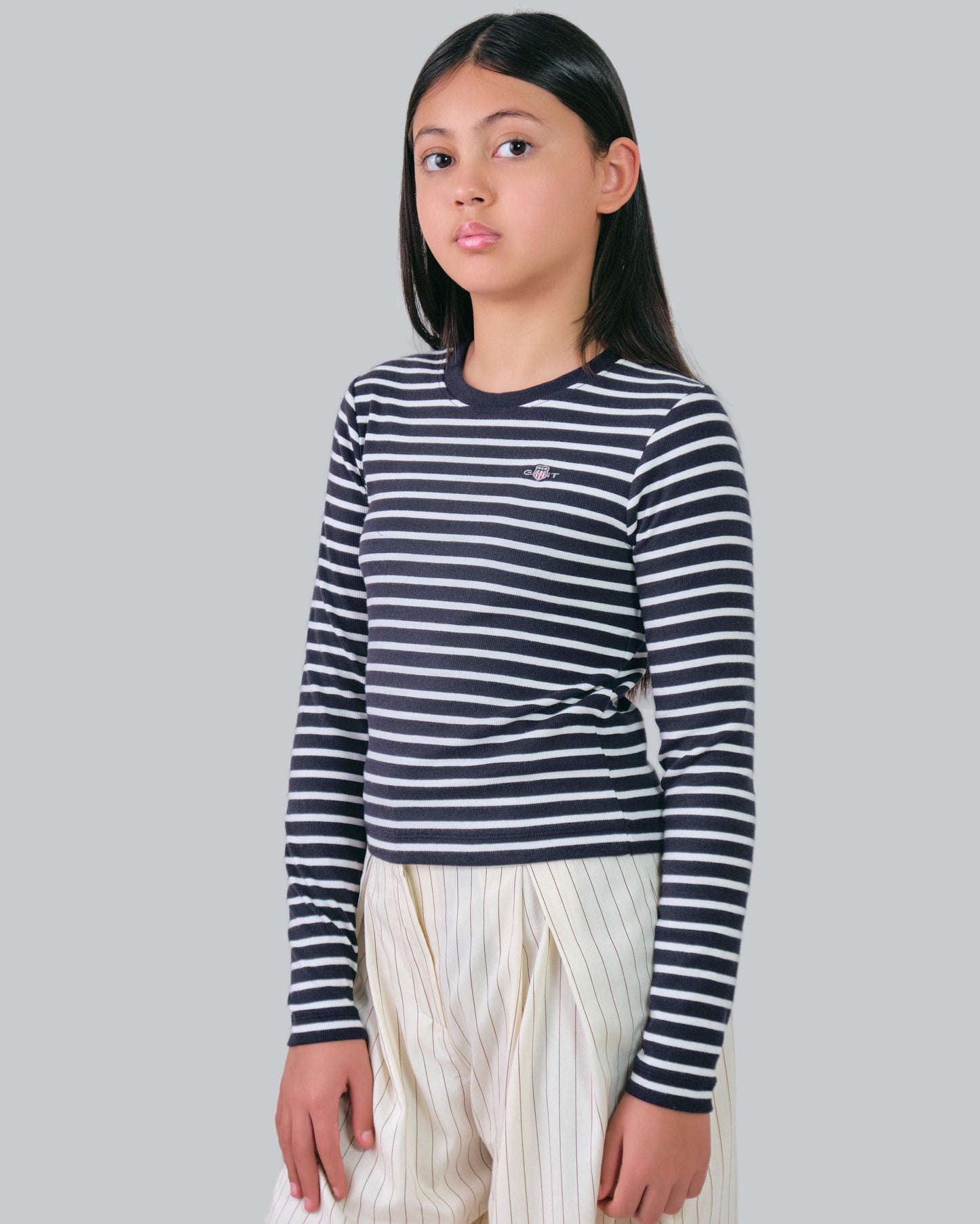 Teen Girls Shield Striped Rib Top Evening Blue / 146/152